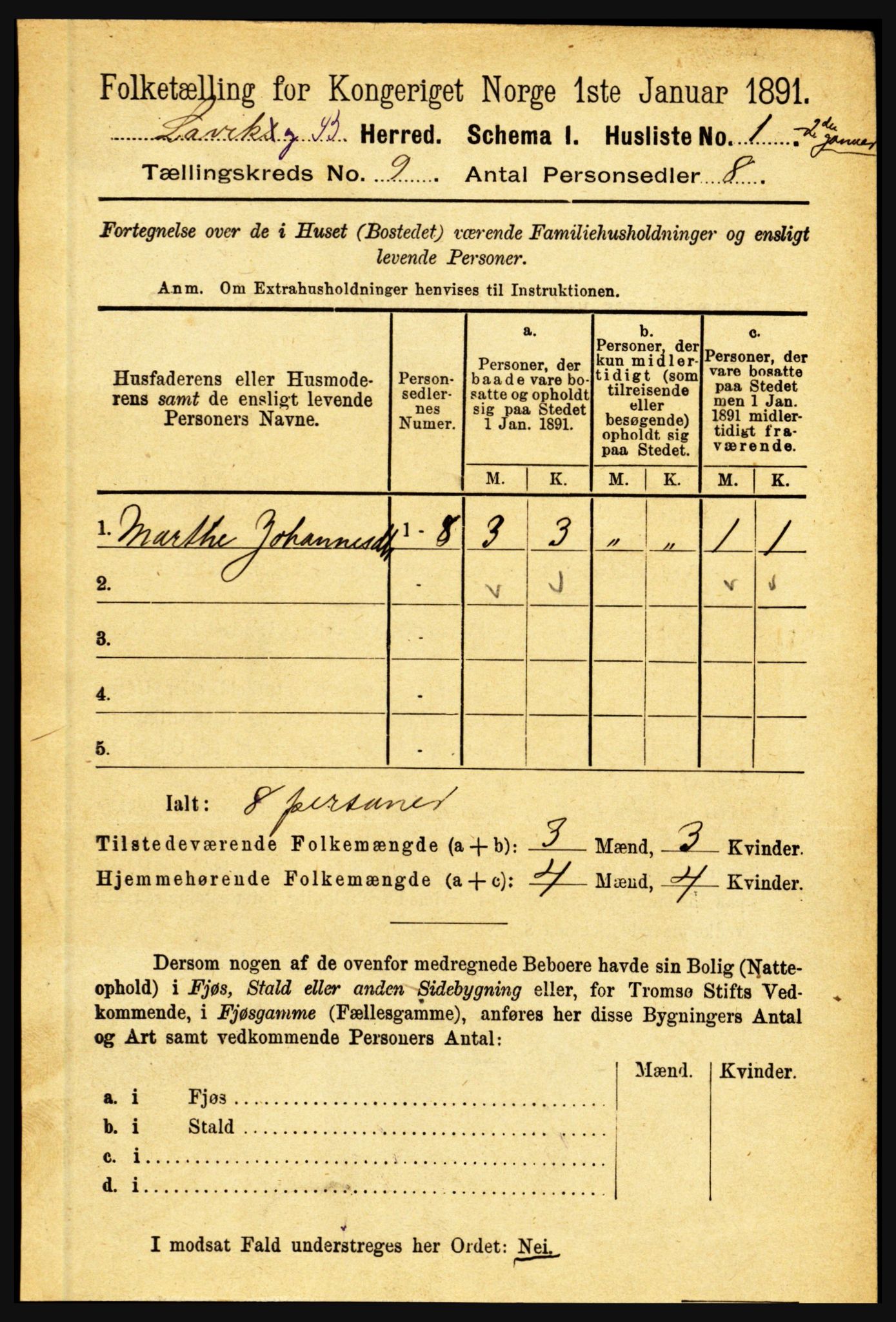 RA, 1891 census for 1415 Lavik og Brekke, 1891, p. 1778