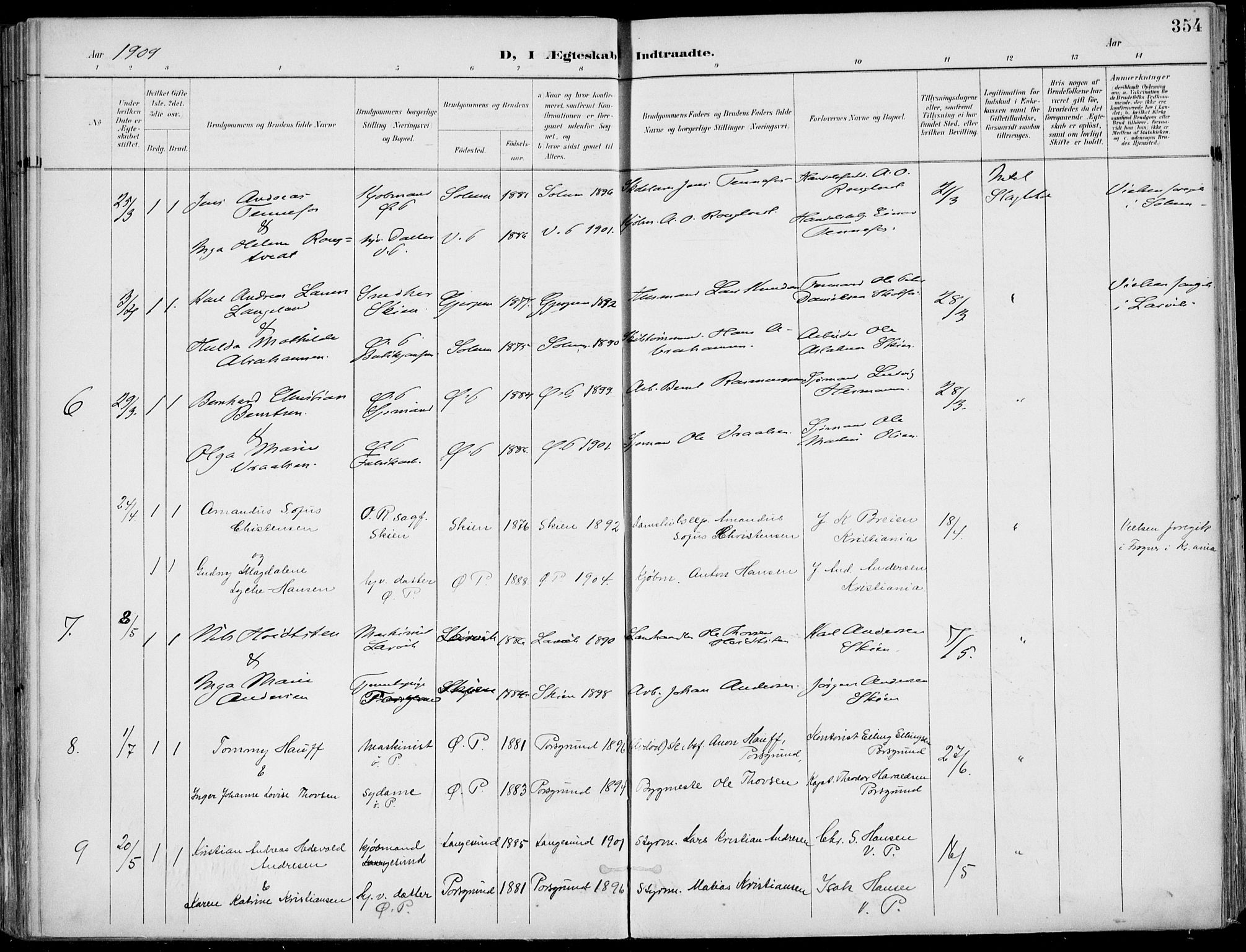 Porsgrunn kirkebøker , AV/SAKO-A-104/F/Fa/L0011: Parish register (official) no. 11, 1895-1919, p. 354