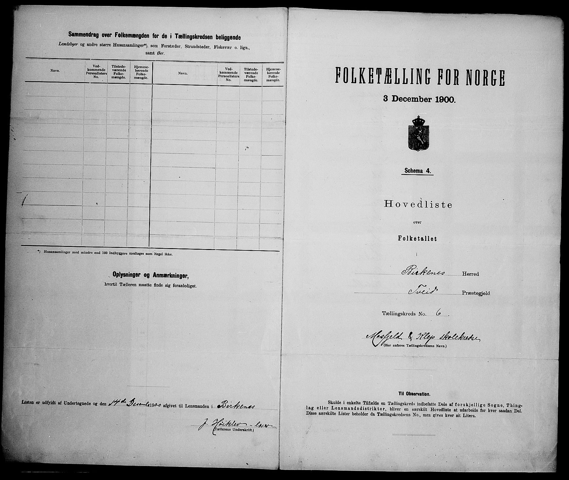 SAK, 1900 census for Birkenes, 1900, p. 23