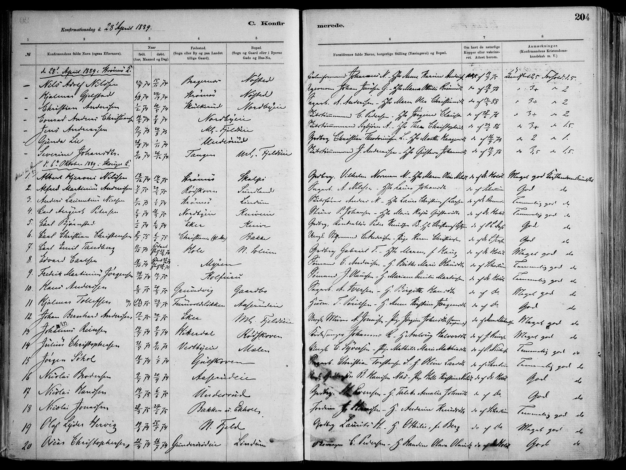 Skoger kirkebøker, AV/SAKO-A-59/F/Fa/L0006: Parish register (official) no. I 6, 1885-1910, p. 204