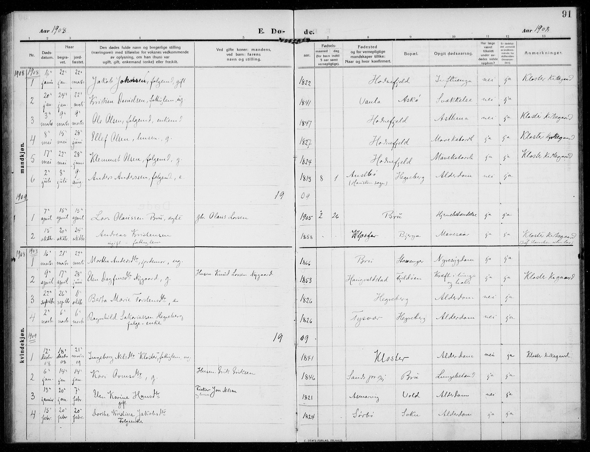 Rennesøy sokneprestkontor, SAST/A -101827/H/Ha/Haa/L0017: Parish register (official) no. A 17, 1908-1926, p. 91