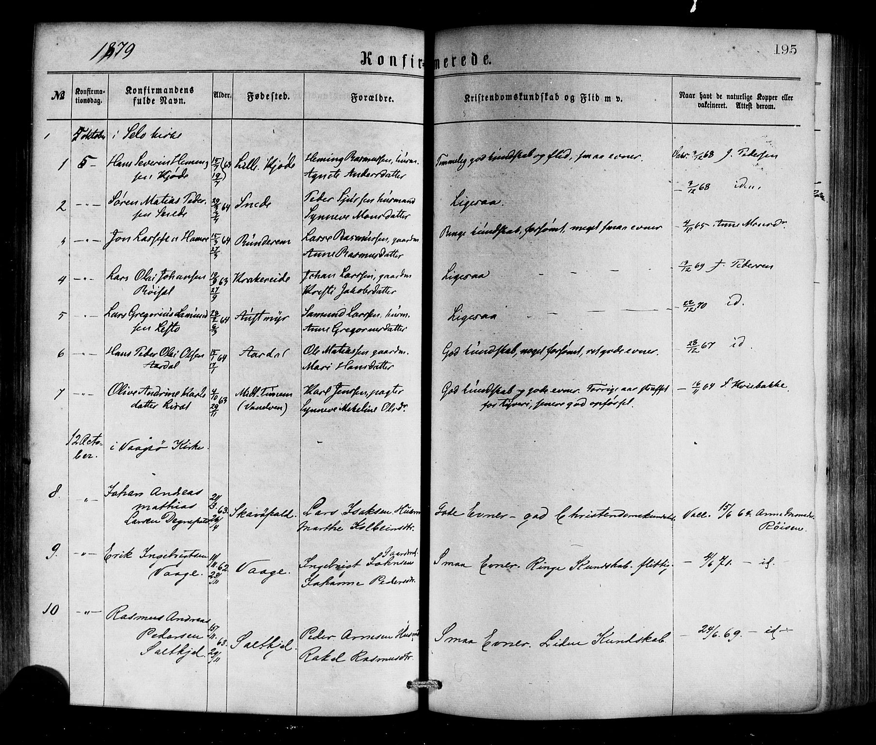 Selje sokneprestembete, SAB/A-99938/H/Ha/Haa/Haaa: Parish register (official) no. A 12, 1870-1880, p. 195