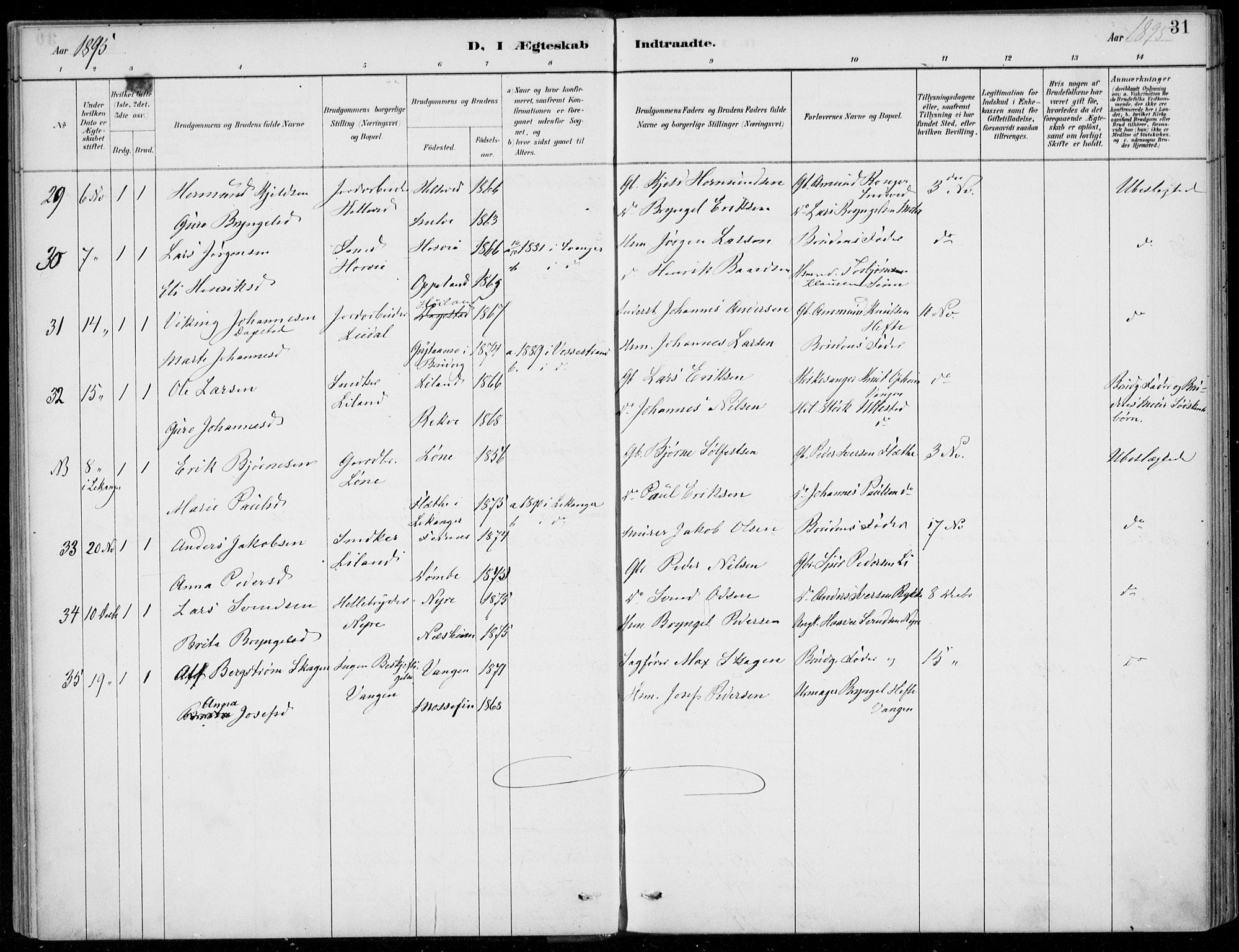 Voss sokneprestembete, SAB/A-79001/H/Haa: Parish register (official) no. C  1, 1887-1915, p. 31