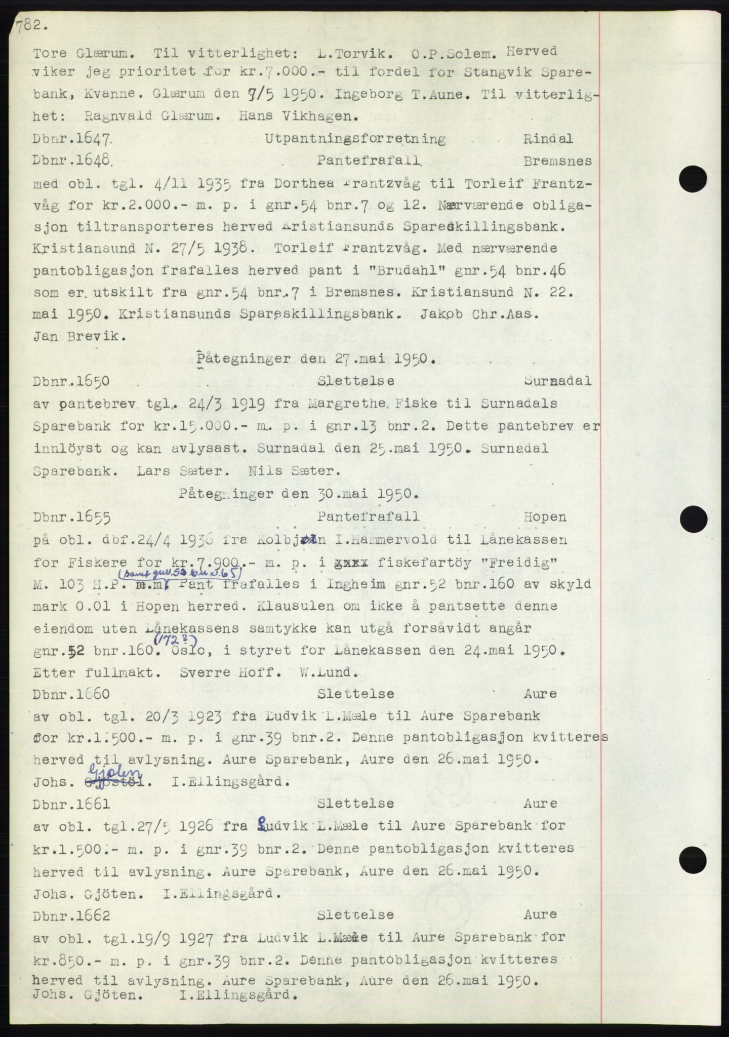 Nordmøre sorenskriveri, AV/SAT-A-4132/1/2/2Ca: Mortgage book no. C82b, 1946-1951, Diary no: : 1647/1950