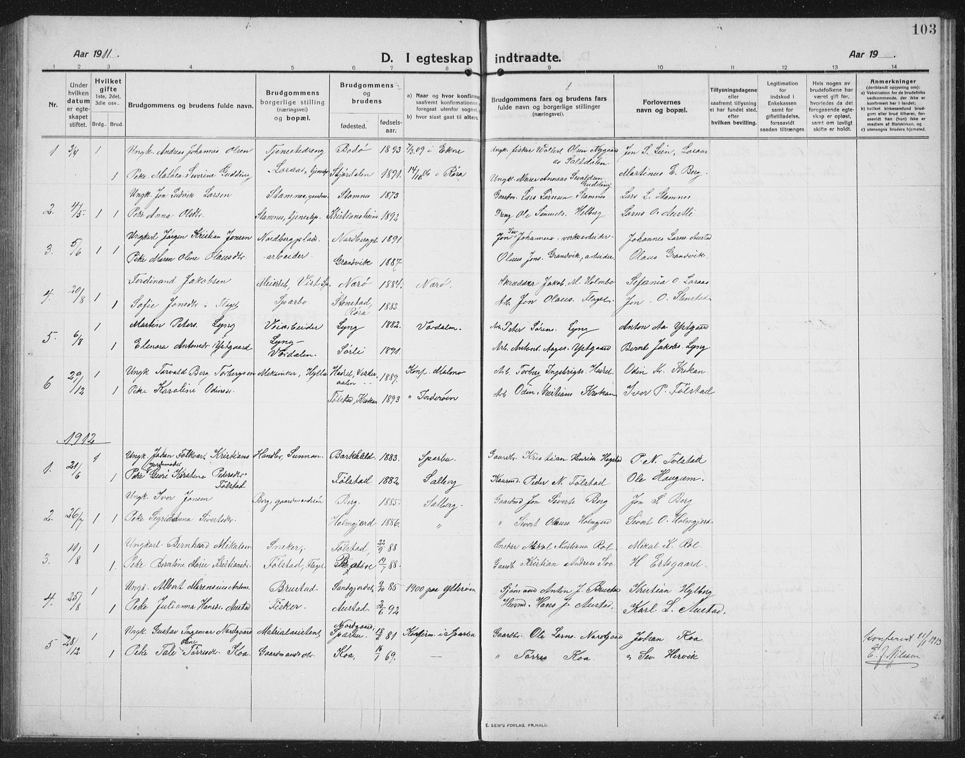 Ministerialprotokoller, klokkerbøker og fødselsregistre - Nord-Trøndelag, SAT/A-1458/731/L0312: Parish register (copy) no. 731C03, 1911-1935, p. 103