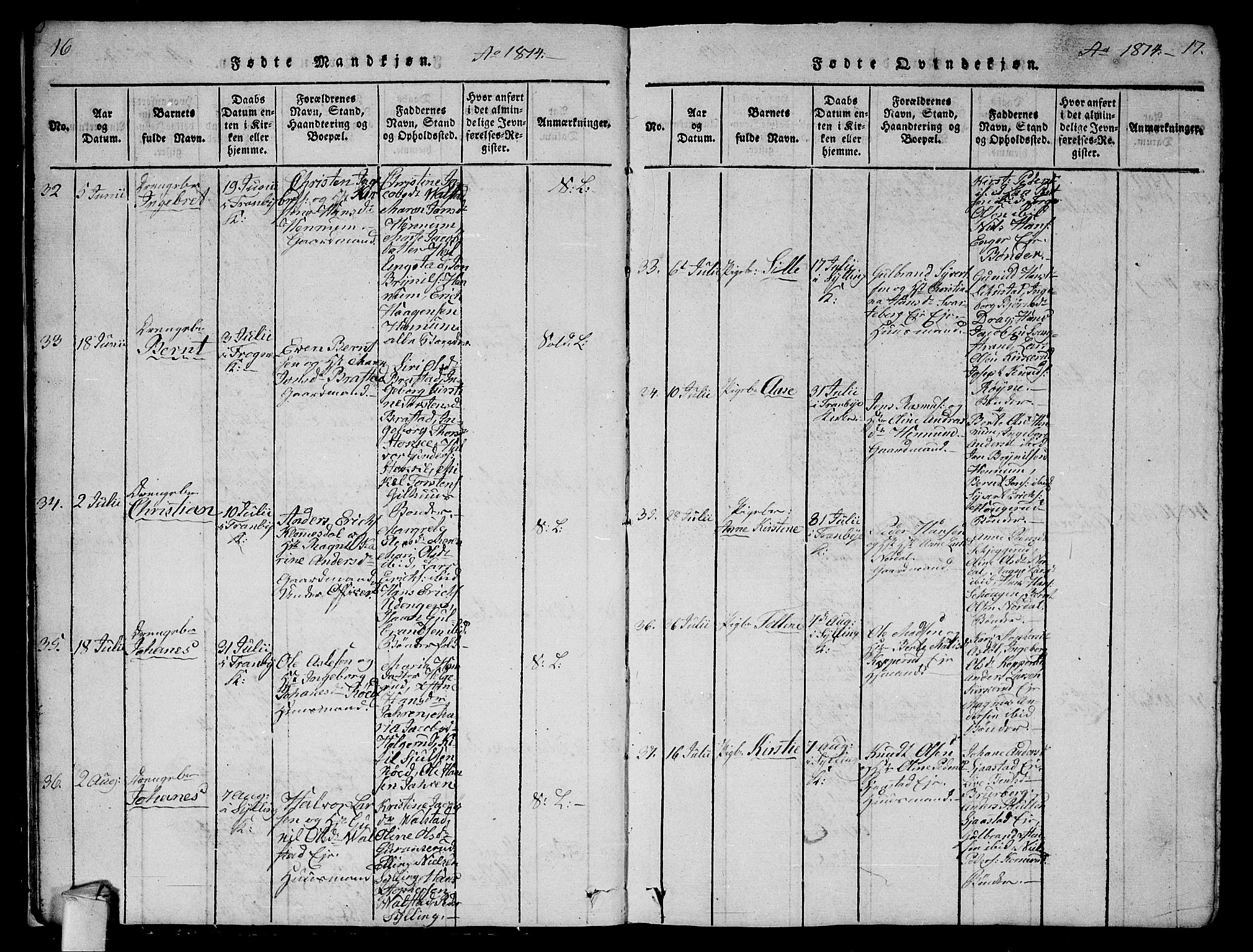 Lier kirkebøker, AV/SAKO-A-230/G/Ga/L0001: Parish register (copy) no. I 1, 1813-1824, p. 16-17