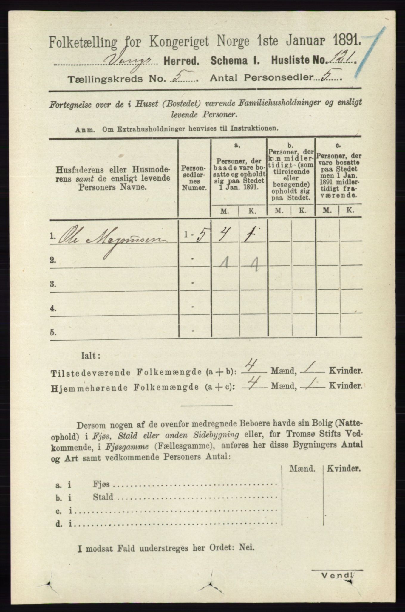 RA, 1891 census for 0414 Vang, 1891, p. 3505