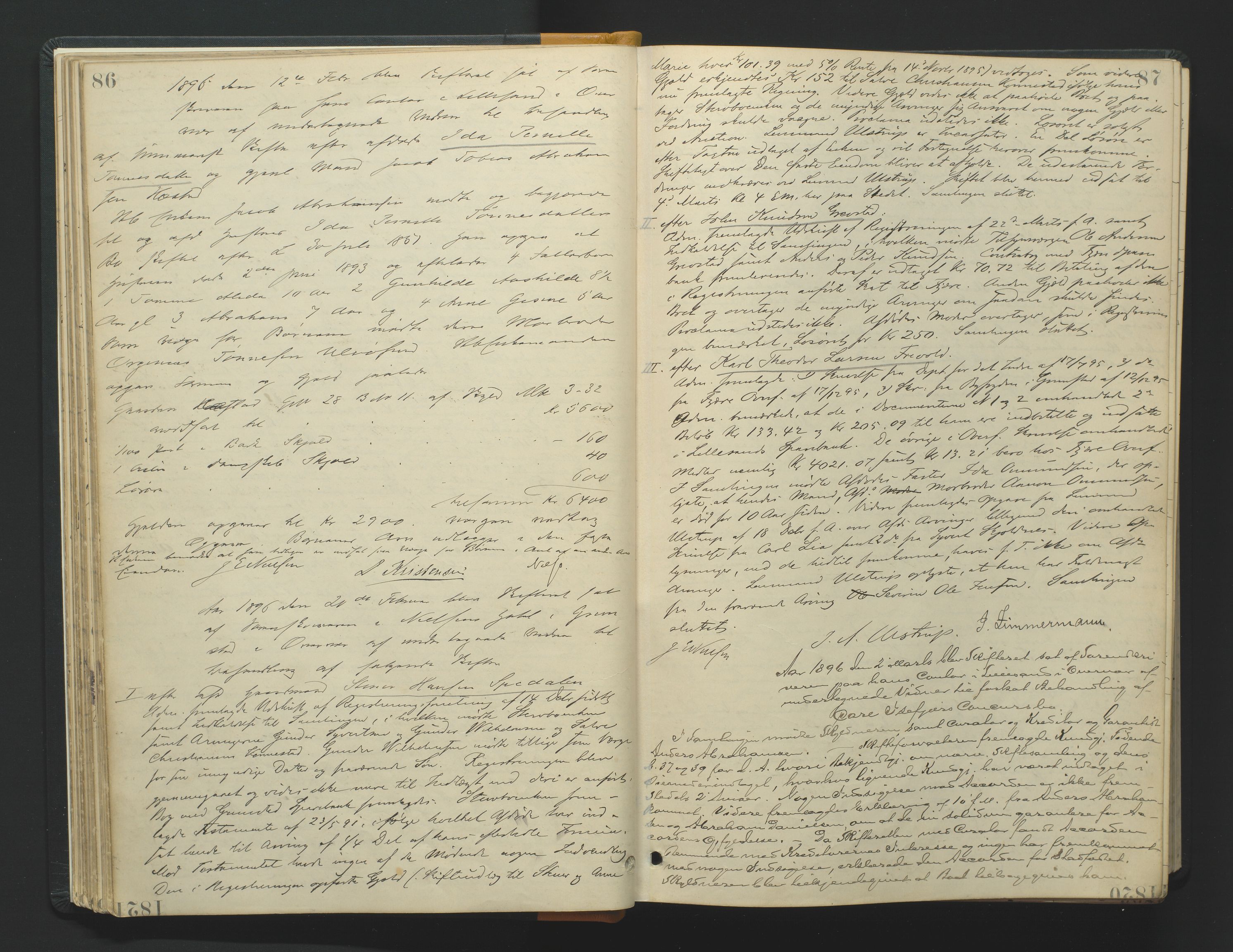 Vestre Nedenes/Sand sorenskriveri, AV/SAK-1221-0010/H/Hc/L0007: Skifteforhandlingsprotokoll nr. 5, 1894-1916, p. 86-87