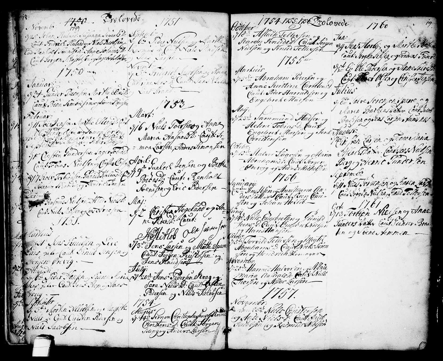 Kragerø kirkebøker, SAKO/A-278/F/Fa/L0001: Parish register (official) no. 1, 1702-1766, p. 18-19