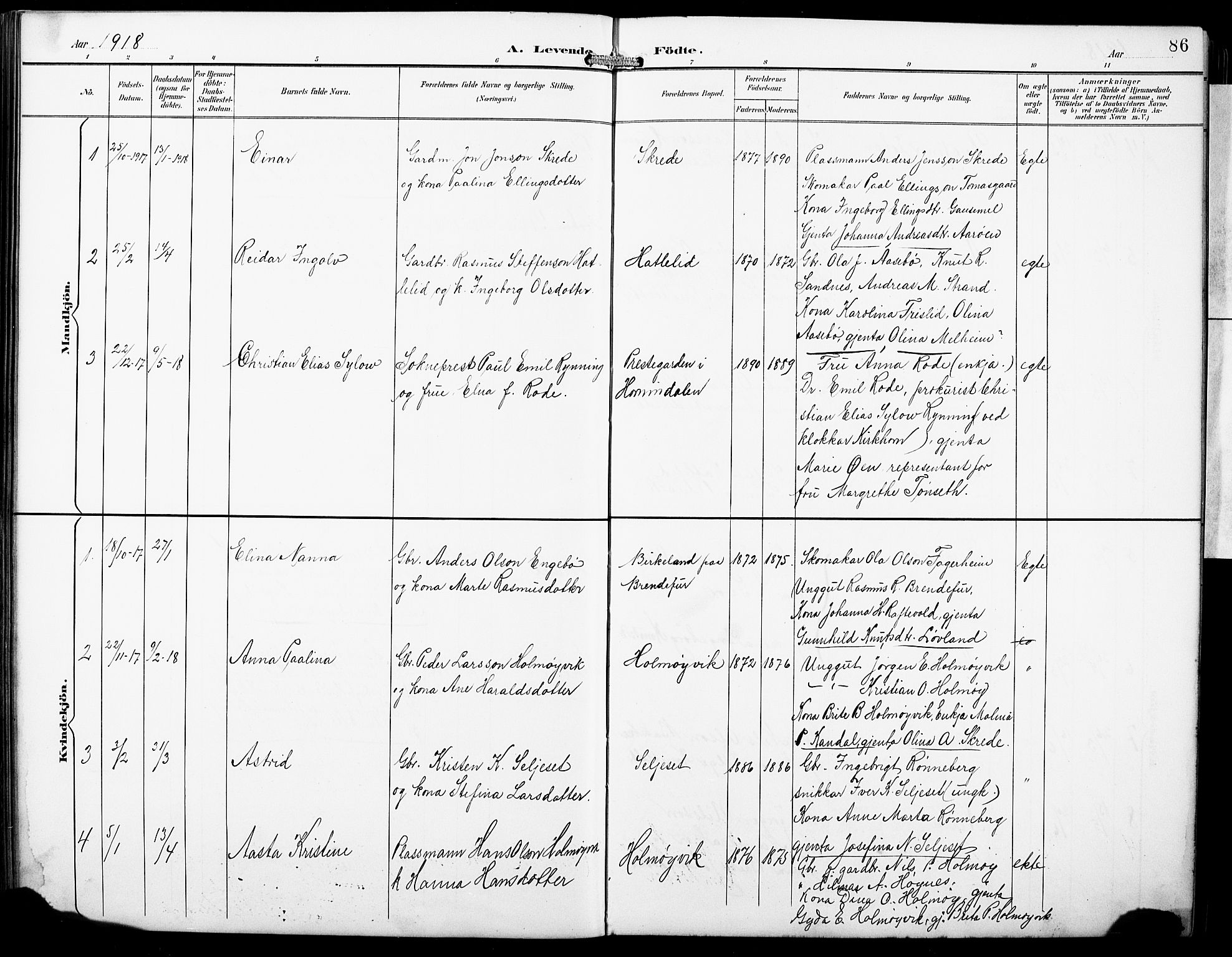 Hornindal sokneprestembete, SAB/A-82401/H/Hab: Parish register (copy) no. A 2, 1894-1927, p. 86