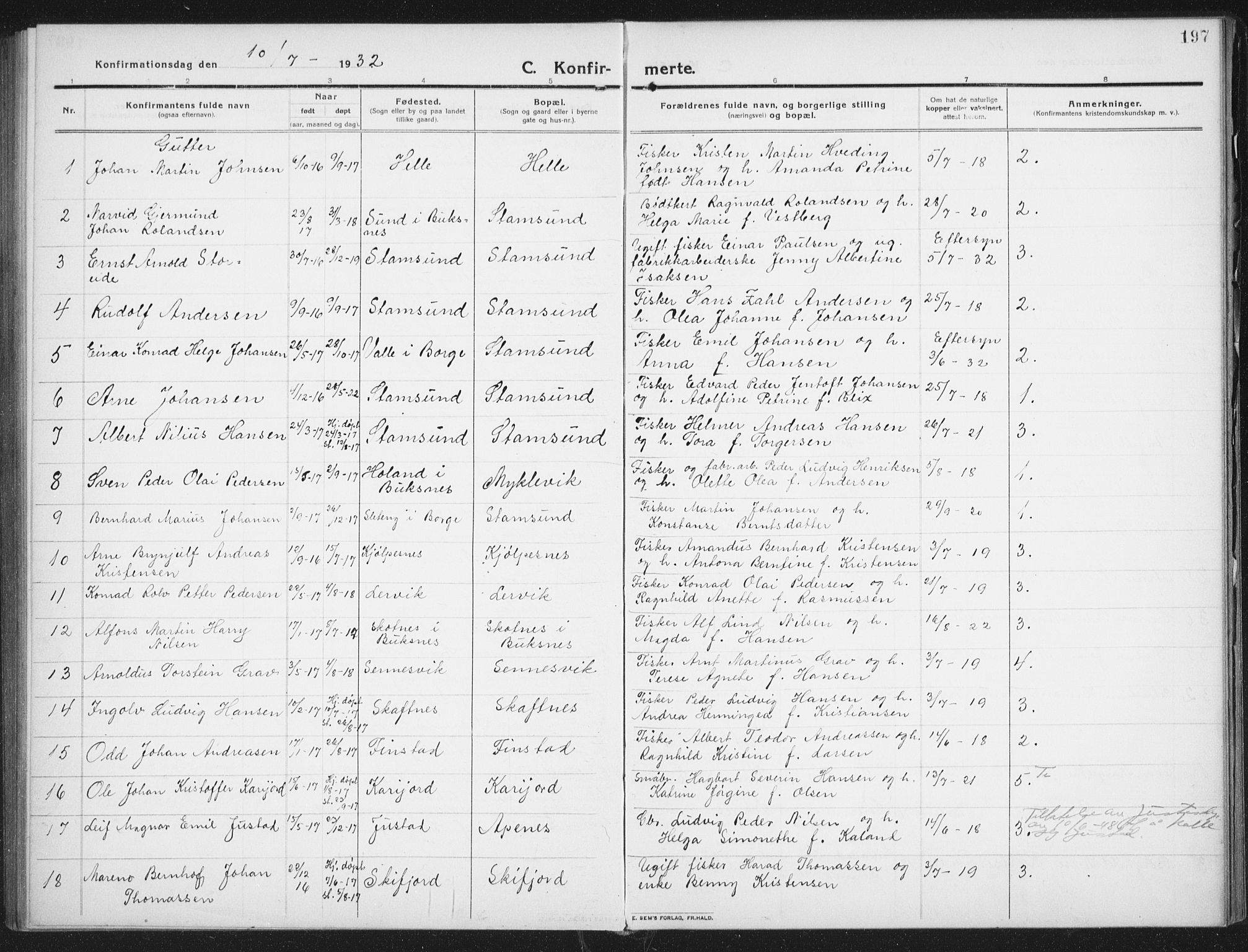Ministerialprotokoller, klokkerbøker og fødselsregistre - Nordland, SAT/A-1459/882/L1183: Parish register (copy) no. 882C01, 1911-1938, p. 197