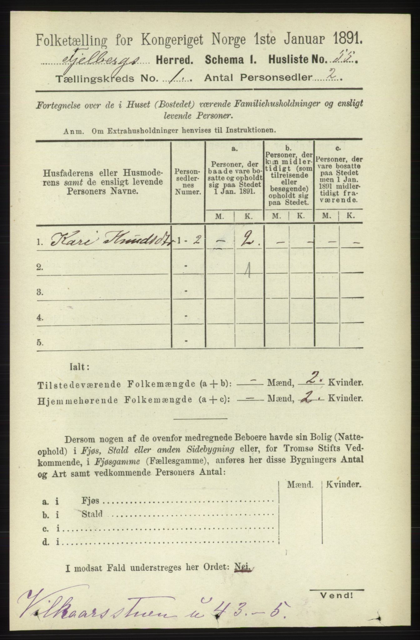 RA, 1891 census for 1213 Fjelberg, 1891, p. 84