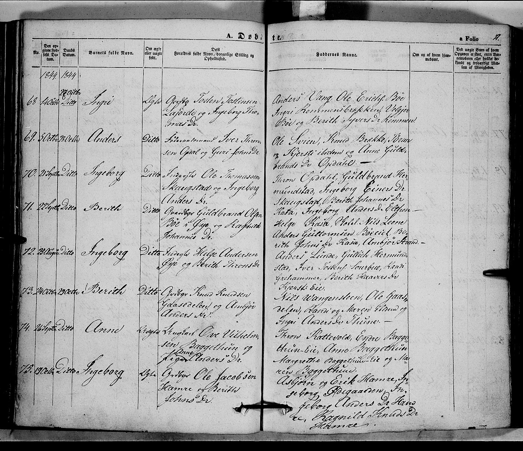 Vang prestekontor, Valdres, SAH/PREST-140/H/Ha/L0005: Parish register (official) no. 5, 1831-1845, p. 71