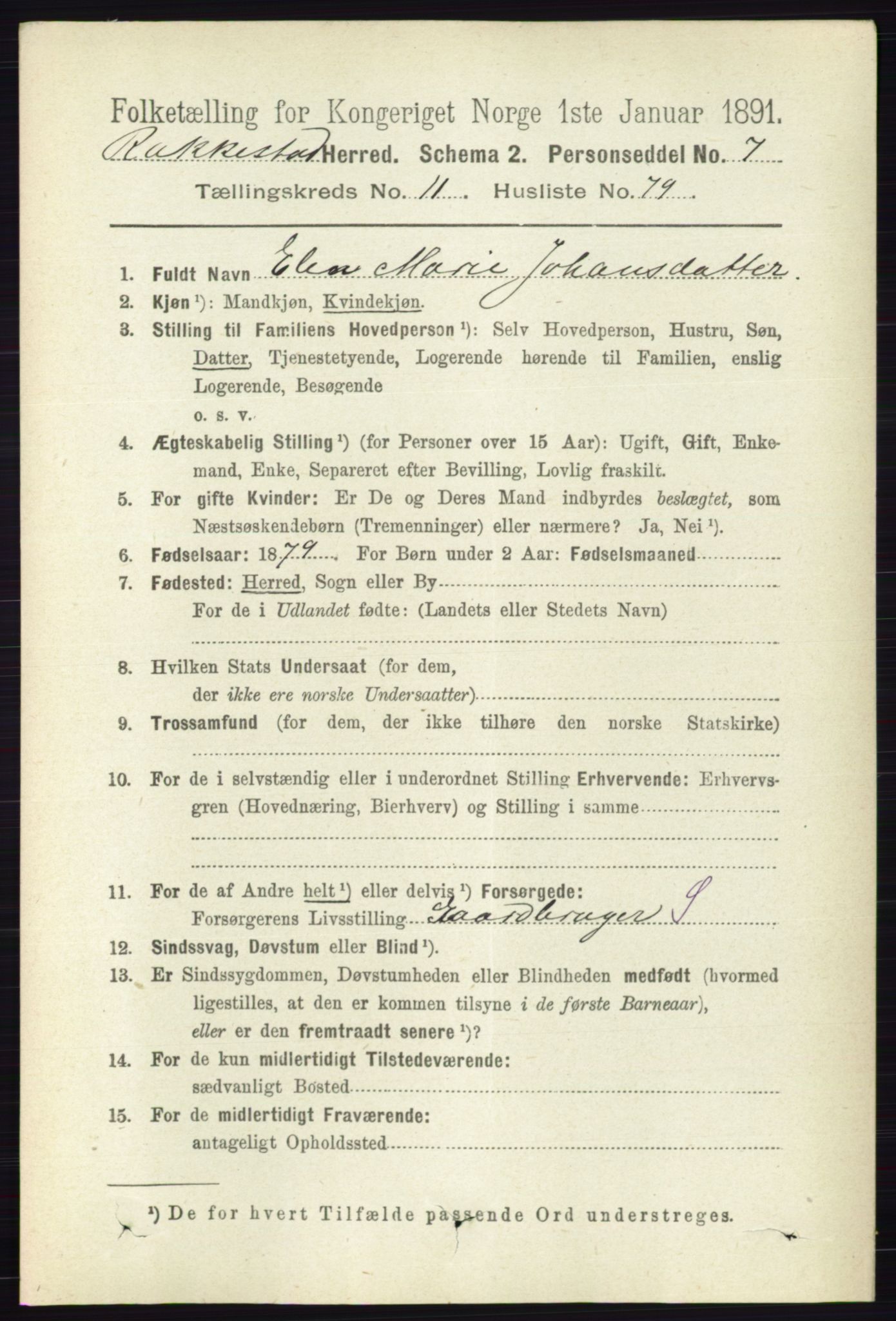 RA, 1891 census for 0128 Rakkestad, 1891, p. 5563