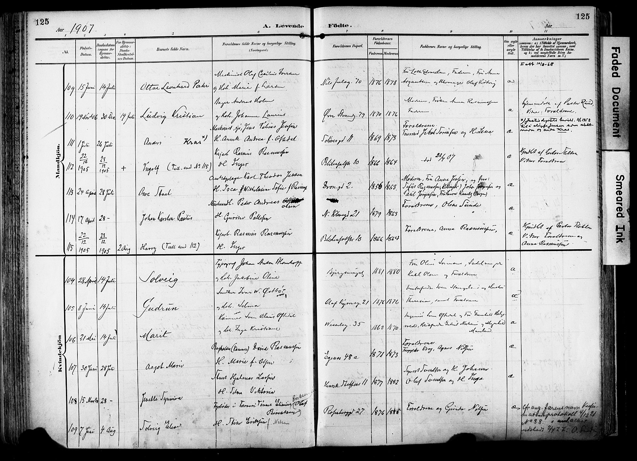 Domkirken sokneprestkontor, SAST/A-101812/001/30/30BA/L0033: Parish register (official) no. A 32, 1903-1915, p. 125