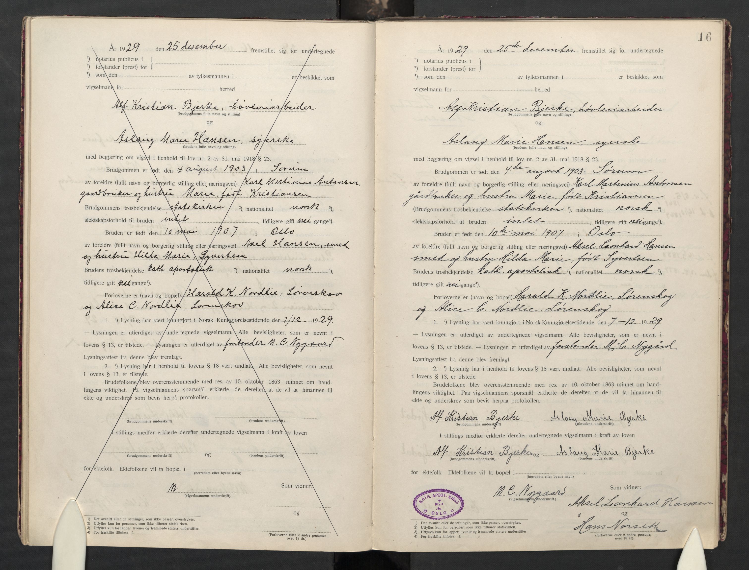 Den katolsk apostoliske menighet i Oslo , AV/SAO-PAO-0214/F/Fb/L0004: Dissenter register no. 4, 1919-1947, p. 16