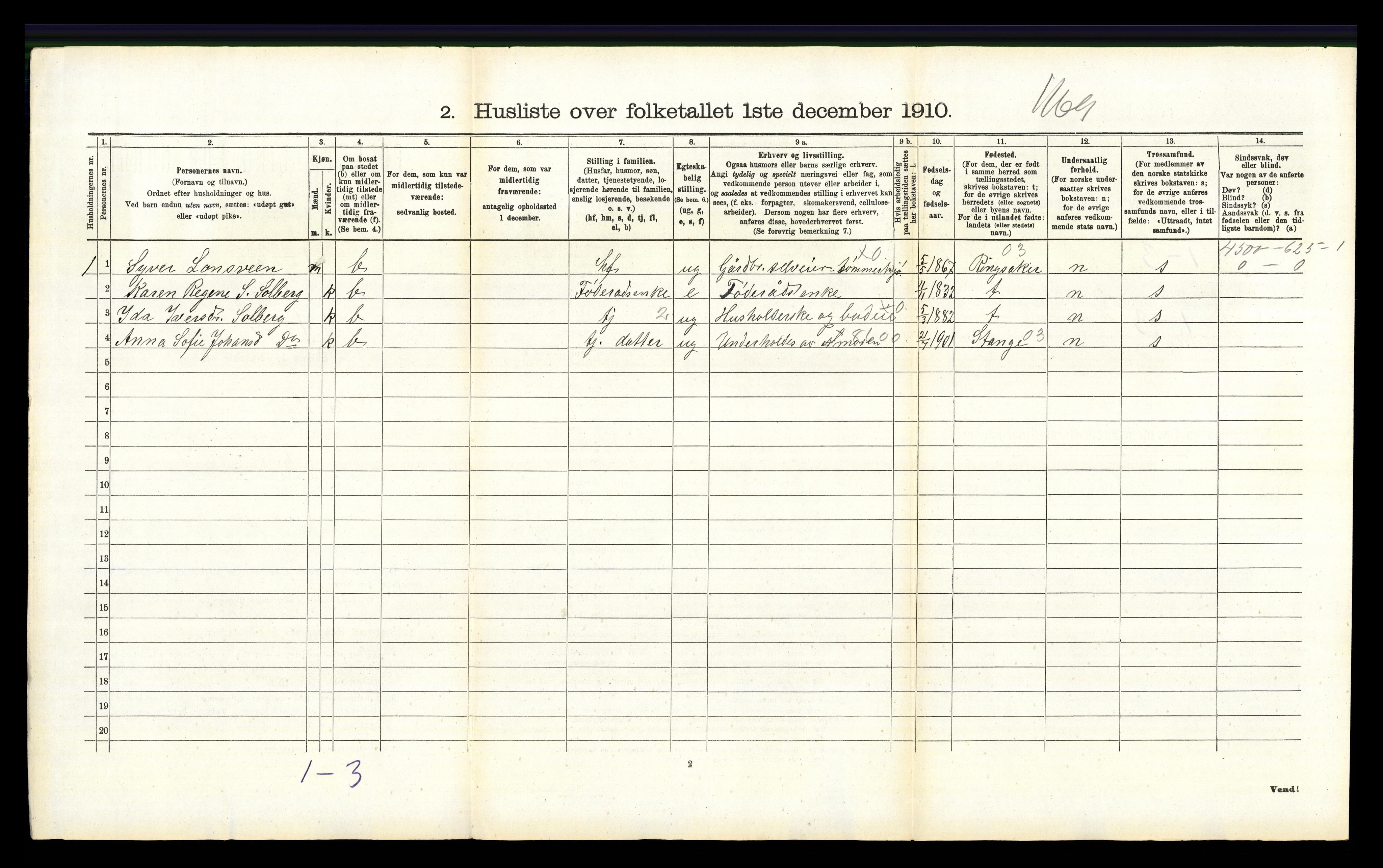 RA, 1910 census for Våler, 1910, p. 484