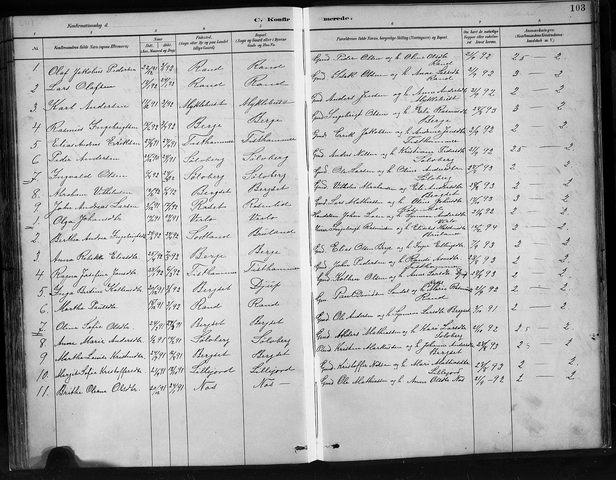 Innvik sokneprestembete, AV/SAB-A-80501: Parish register (copy) no. C 3, 1883-1911, p. 103