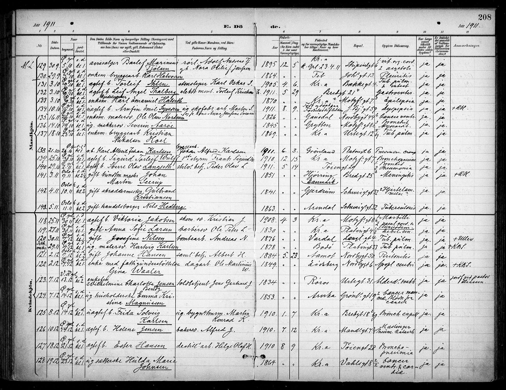 Grønland prestekontor Kirkebøker, SAO/A-10848/F/Fa/L0016: Parish register (official) no. 16, 1898-1918, p. 208