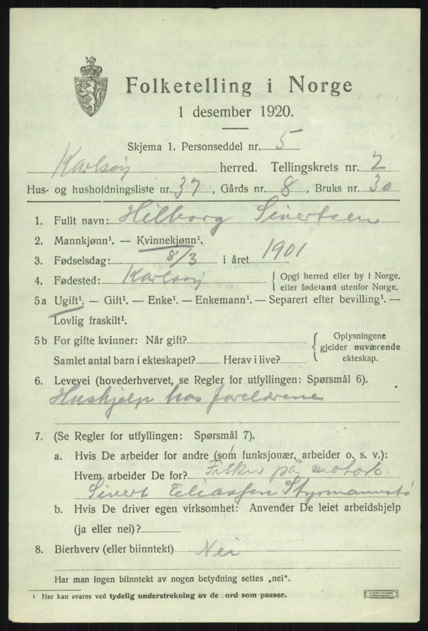 SATØ, 1920 census for Karlsøy, 1920, p. 1679