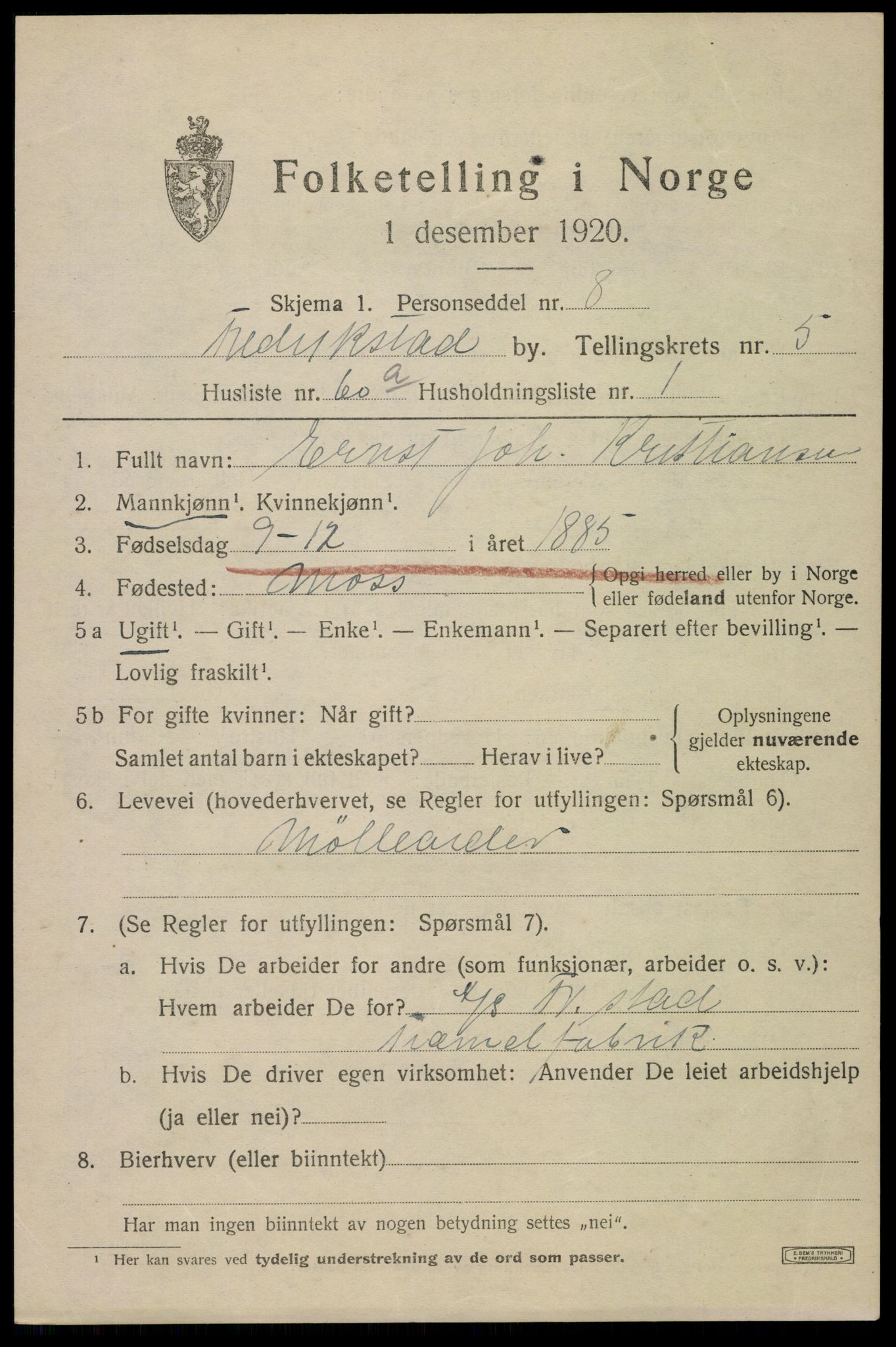 SAO, 1920 census for Fredrikstad, 1920, p. 19617