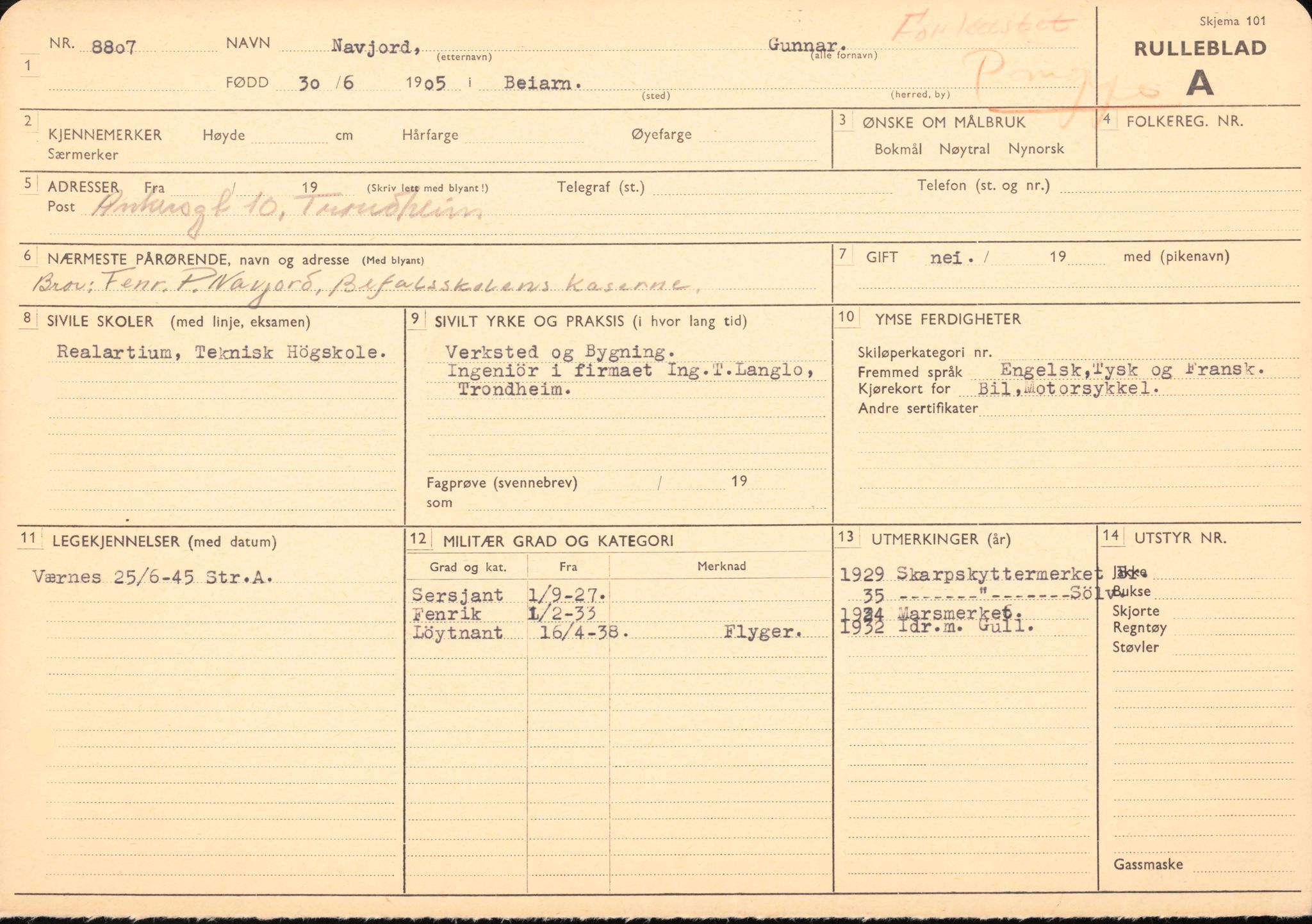 Forsvaret, Forsvarets overkommando/Luftforsvarsstaben, AV/RA-RAFA-4079/P/Pa/L0013: Personellmapper, 1905, p. 459