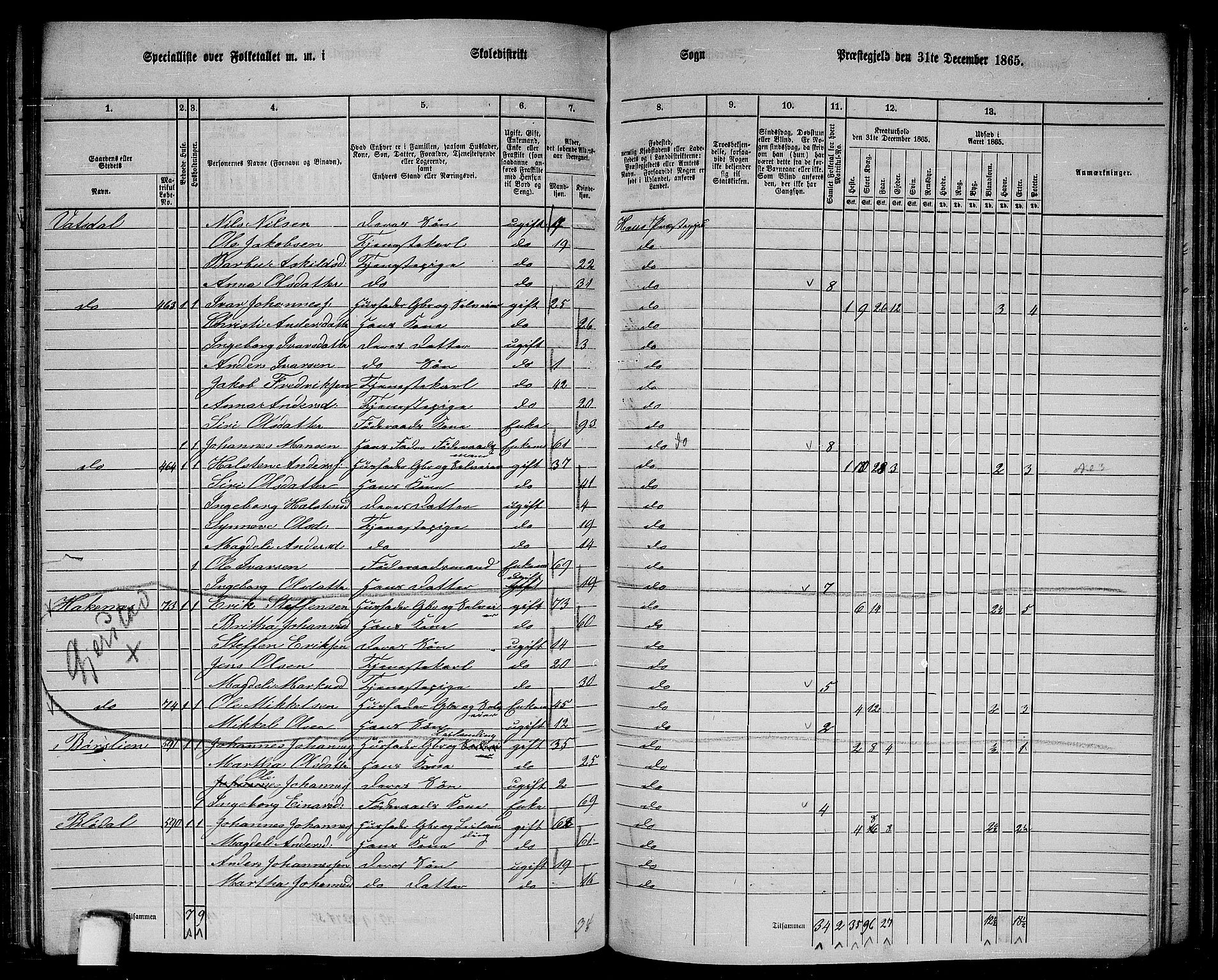 RA, 1865 census for Haus, 1865, p. 186