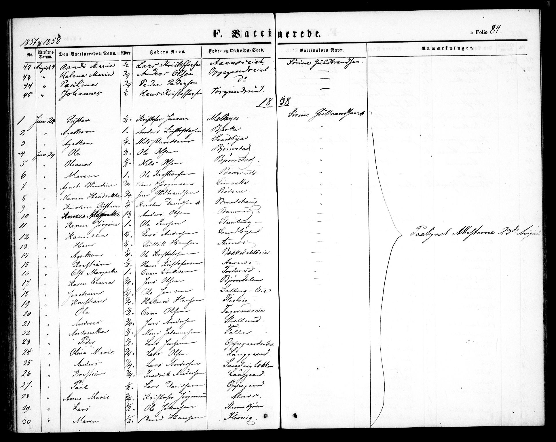 Hurdal prestekontor Kirkebøker, SAO/A-10889/F/Fb/L0001: Parish register (official) no. II 1, 1846-1859, p. 84