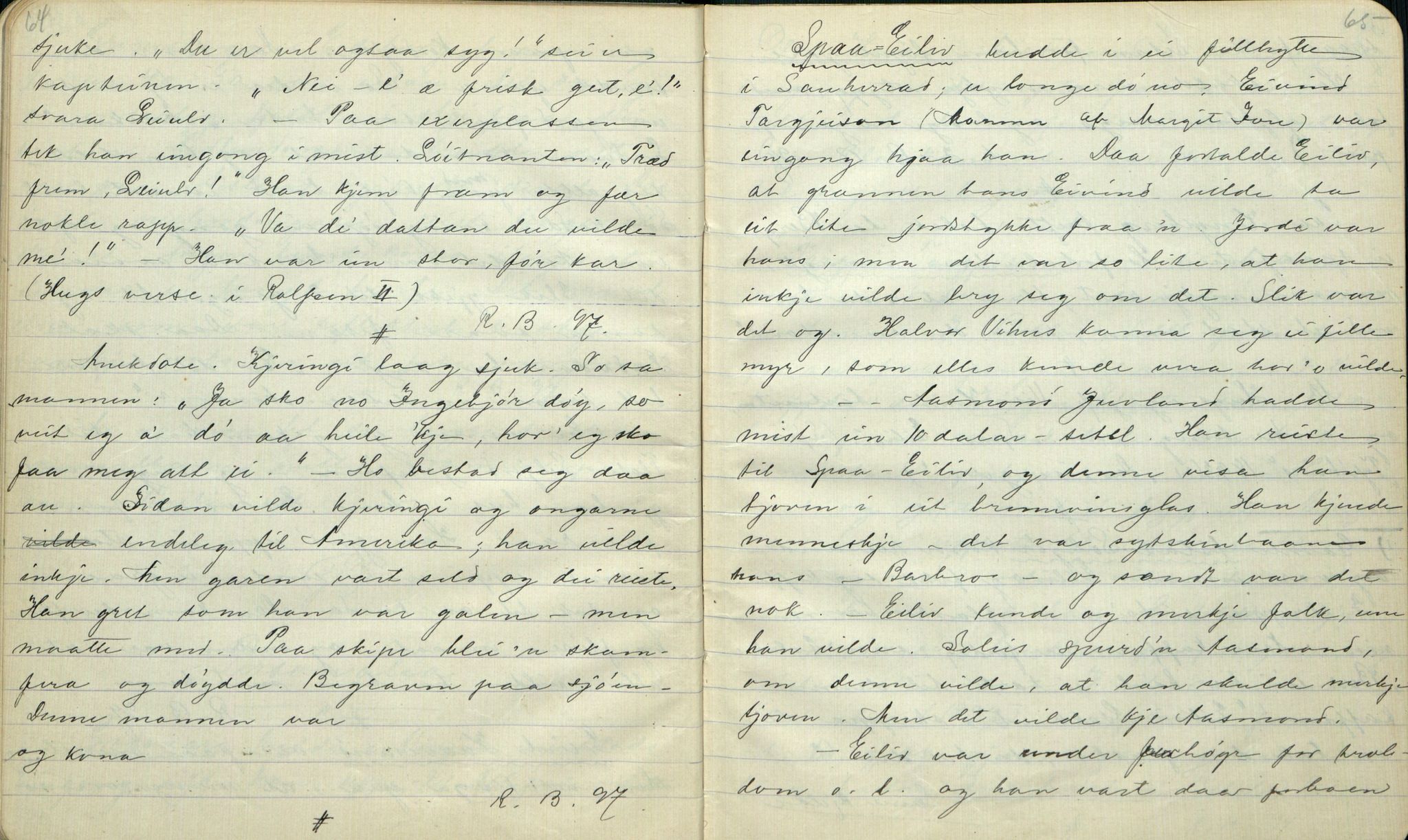 Rikard Berge, TEMU/TGM-A-1003/F/L0001/0005: 001-030 Innholdslister / 2. Erindringer om merkelige begivenheter, slegter, personligheder, 1900, p. 64-65