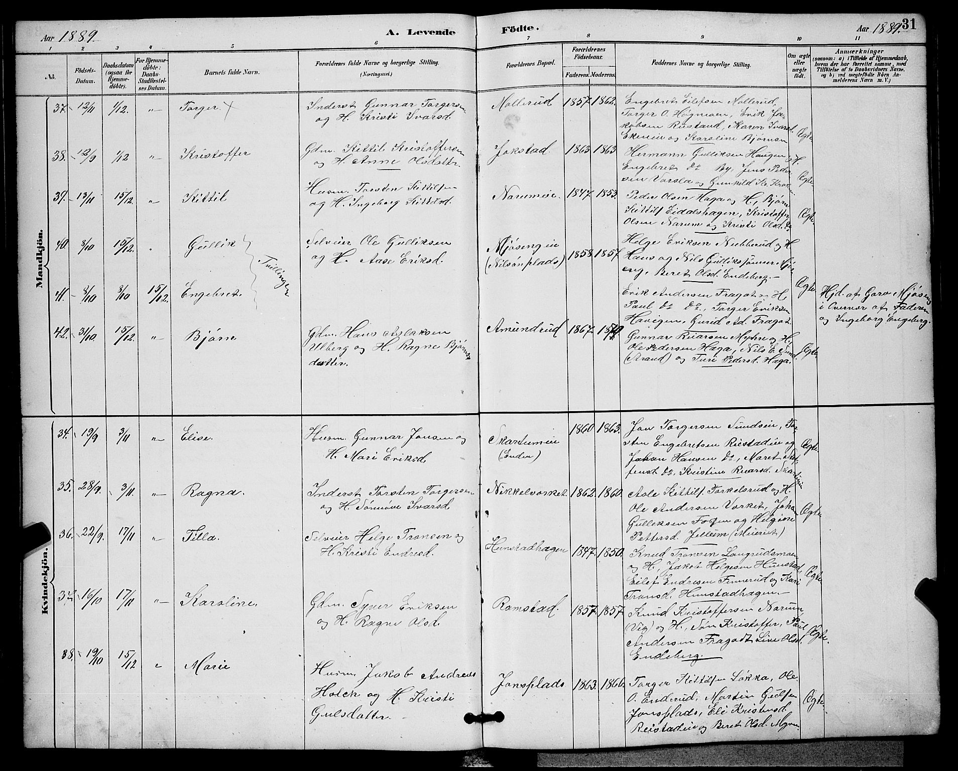 Sigdal kirkebøker, AV/SAKO-A-245/G/Ga/L0005: Parish register (copy) no. I 5, 1886-1900, p. 31