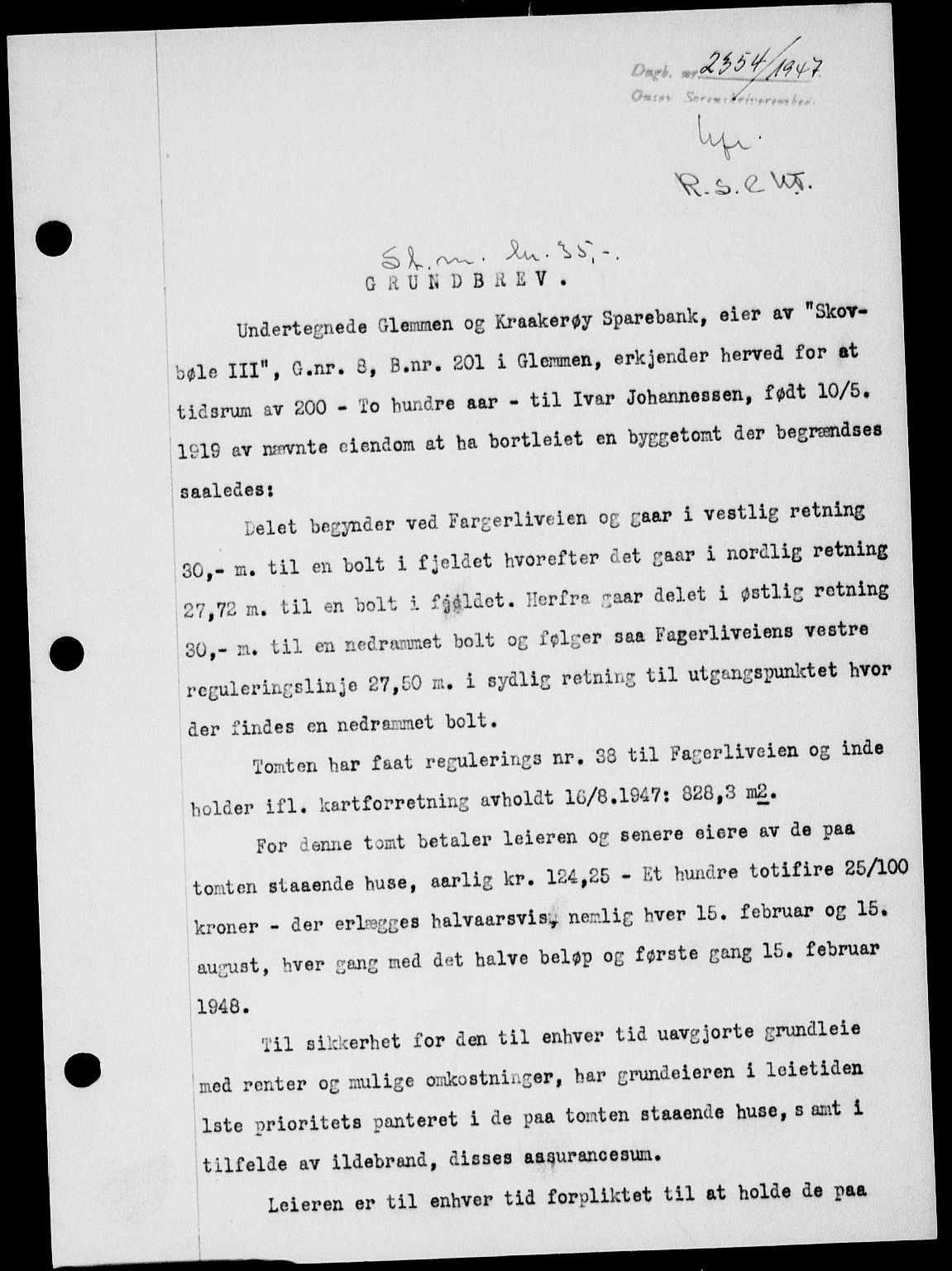 Onsøy sorenskriveri, SAO/A-10474/G/Ga/Gab/L0021: Mortgage book no. II A-21, 1947-1947, Diary no: : 2354/1947
