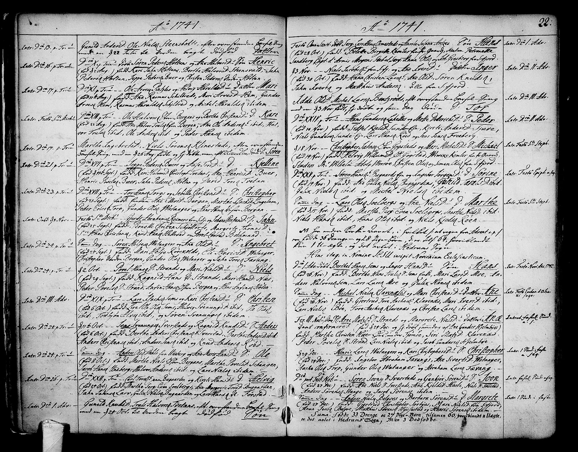 Sandar kirkebøker, SAKO/A-243/F/Fa/L0002: Parish register (official) no. 2, 1733-1788, p. 22