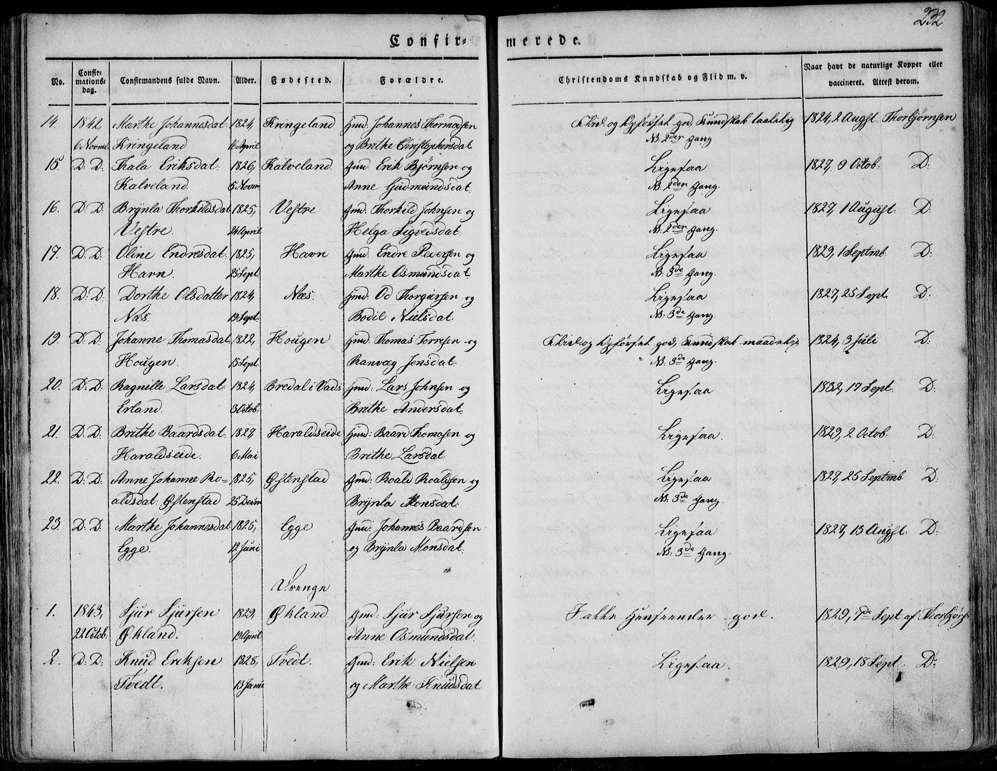 Skjold sokneprestkontor, AV/SAST-A-101847/H/Ha/Haa/L0006: Parish register (official) no. A 6.1, 1835-1858, p. 232