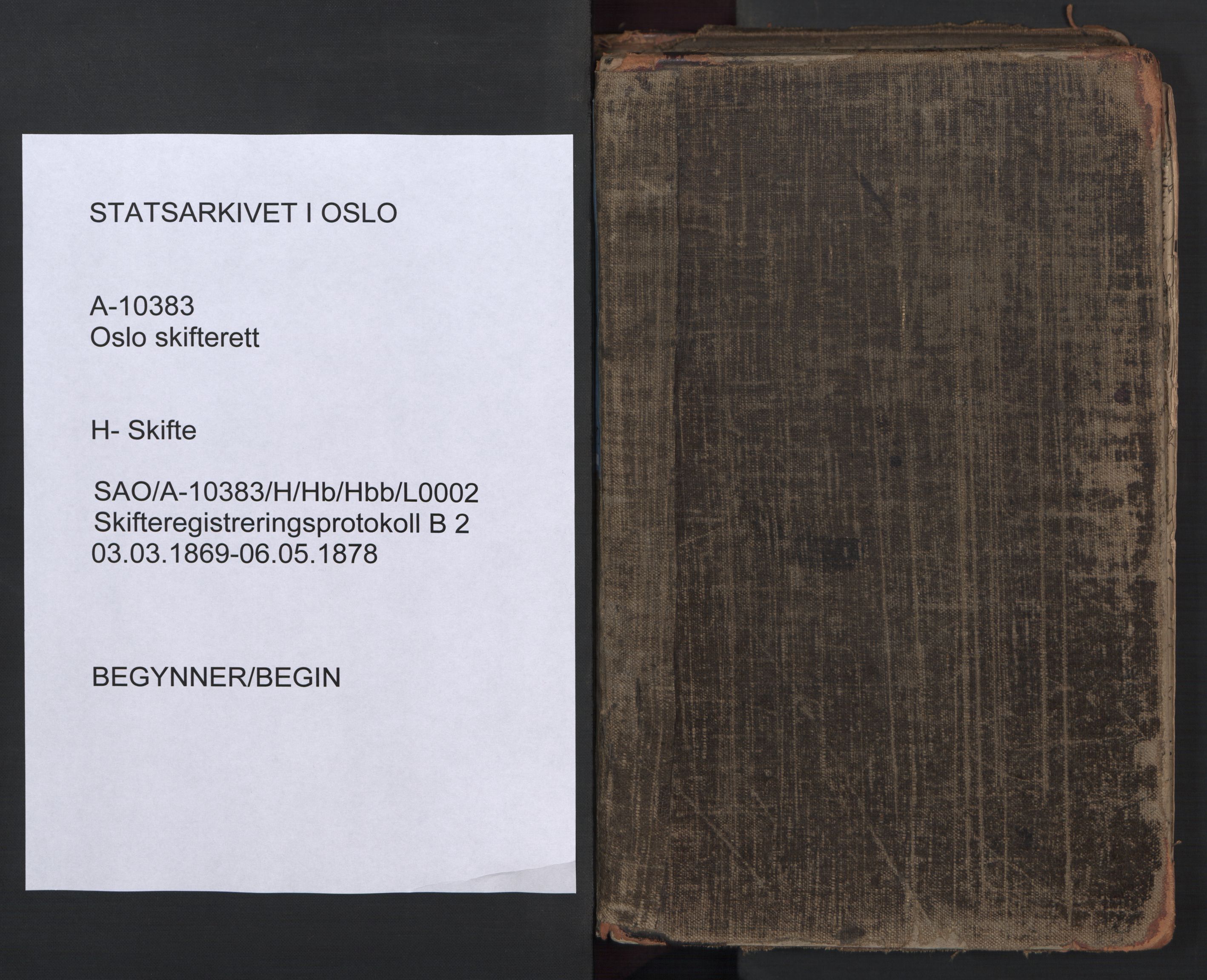 Oslo skifterett, SAO/A-10383/H/Hb/Hbb/L0002: Skifteregistreringsprotokoll, 1869-1878