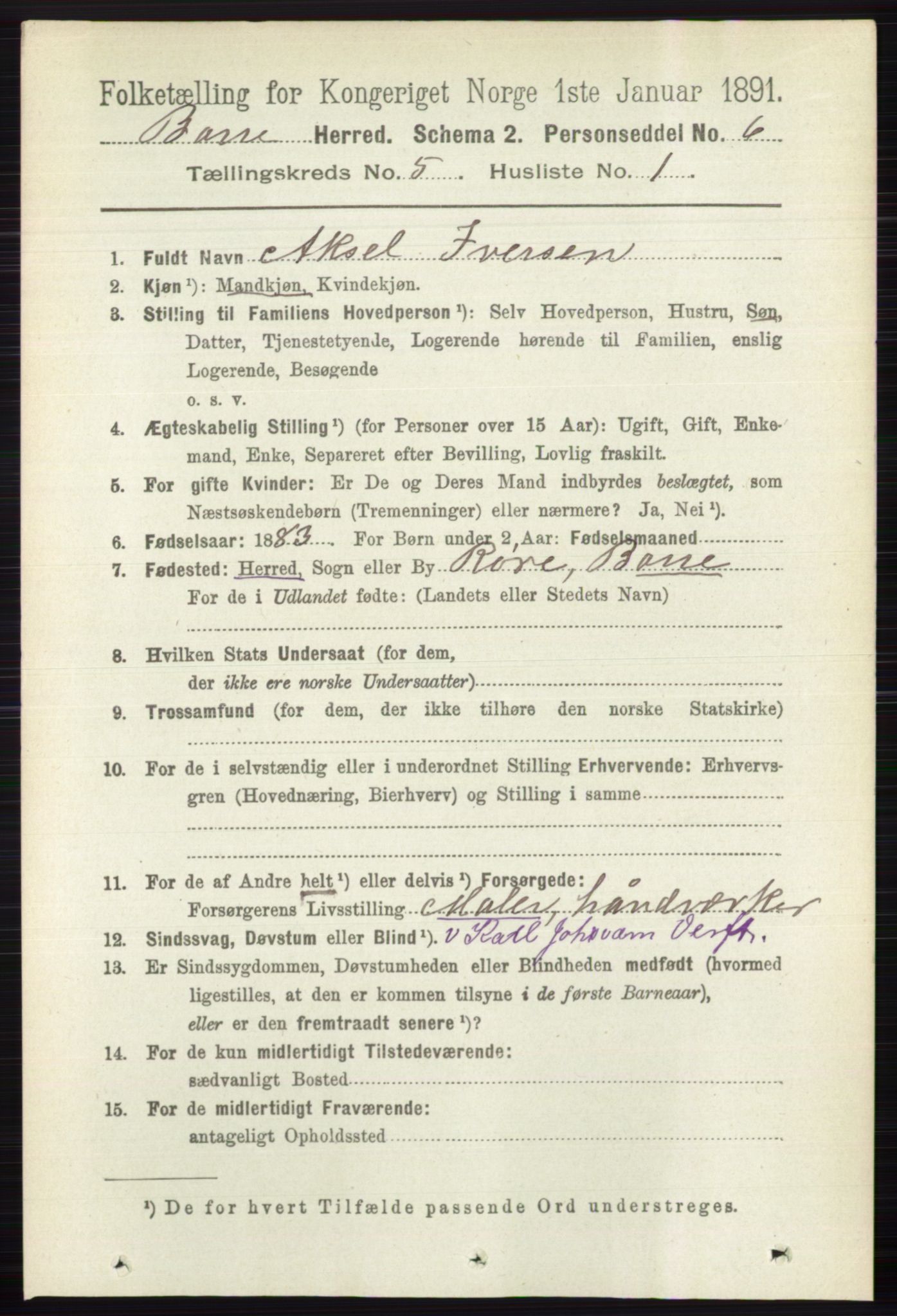 RA, 1891 census for 0717 Borre, 1891, p. 2017