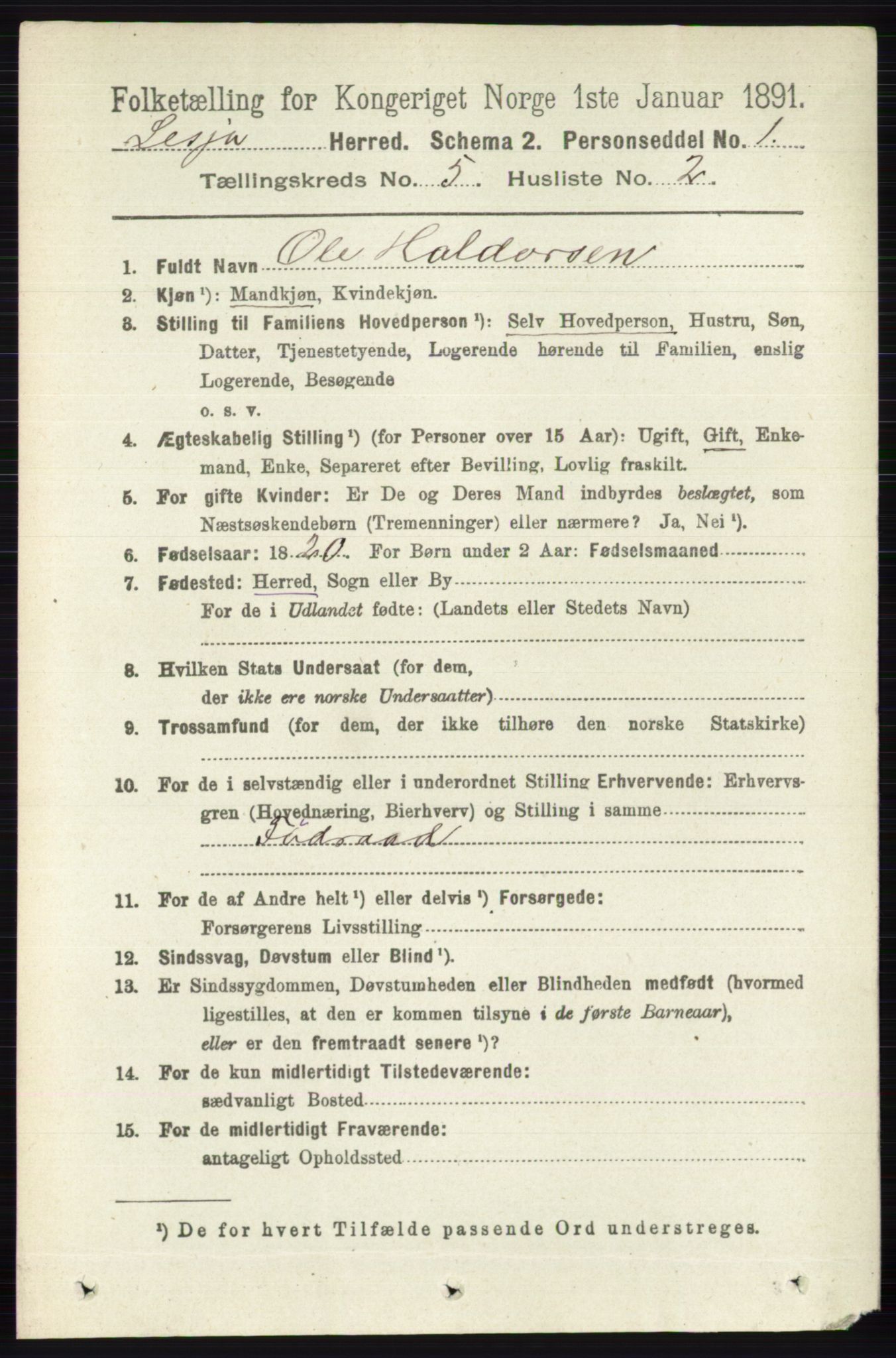 RA, 1891 census for 0512 Lesja, 1891, p. 1686