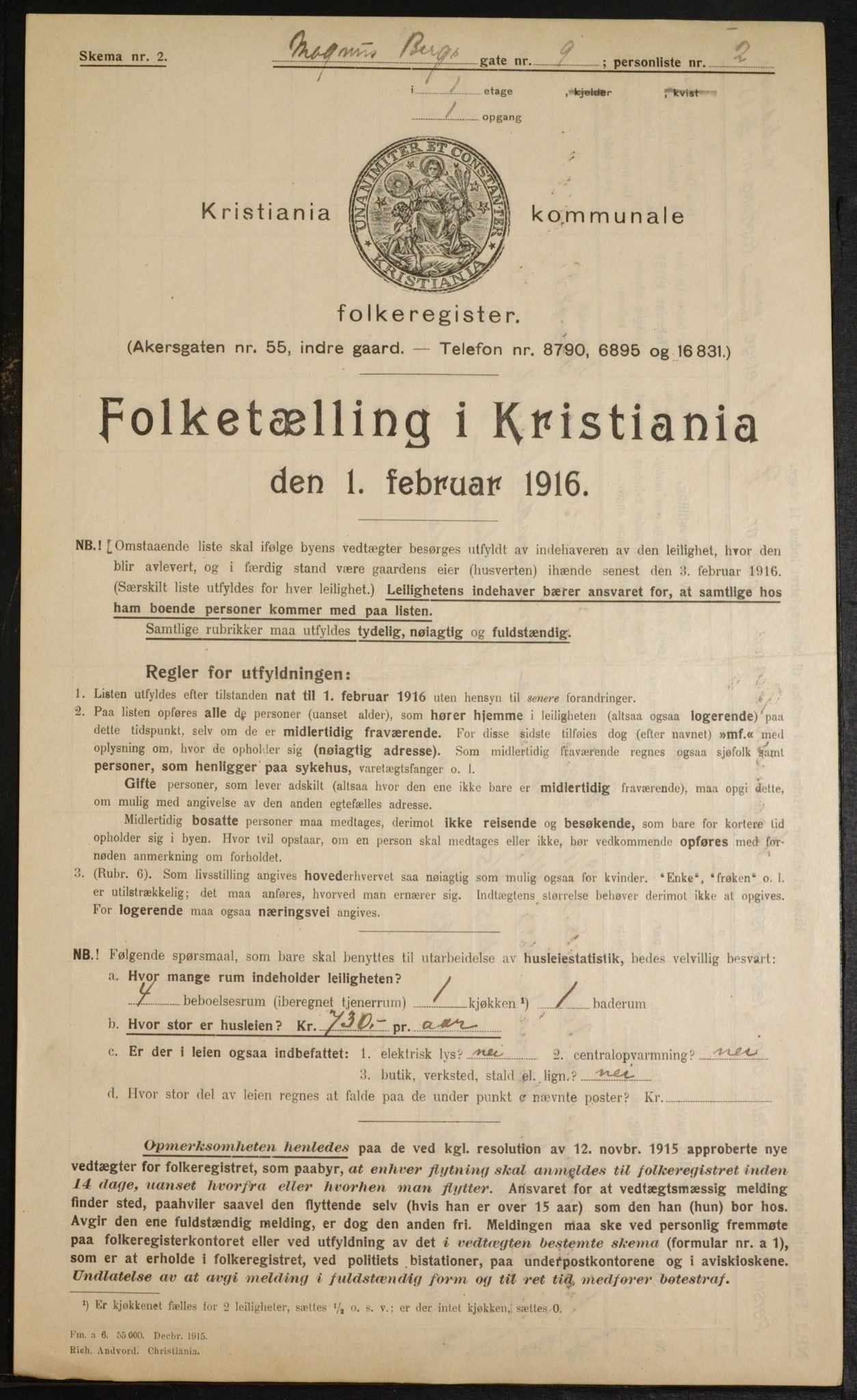 OBA, Municipal Census 1916 for Kristiania, 1916, p. 60544