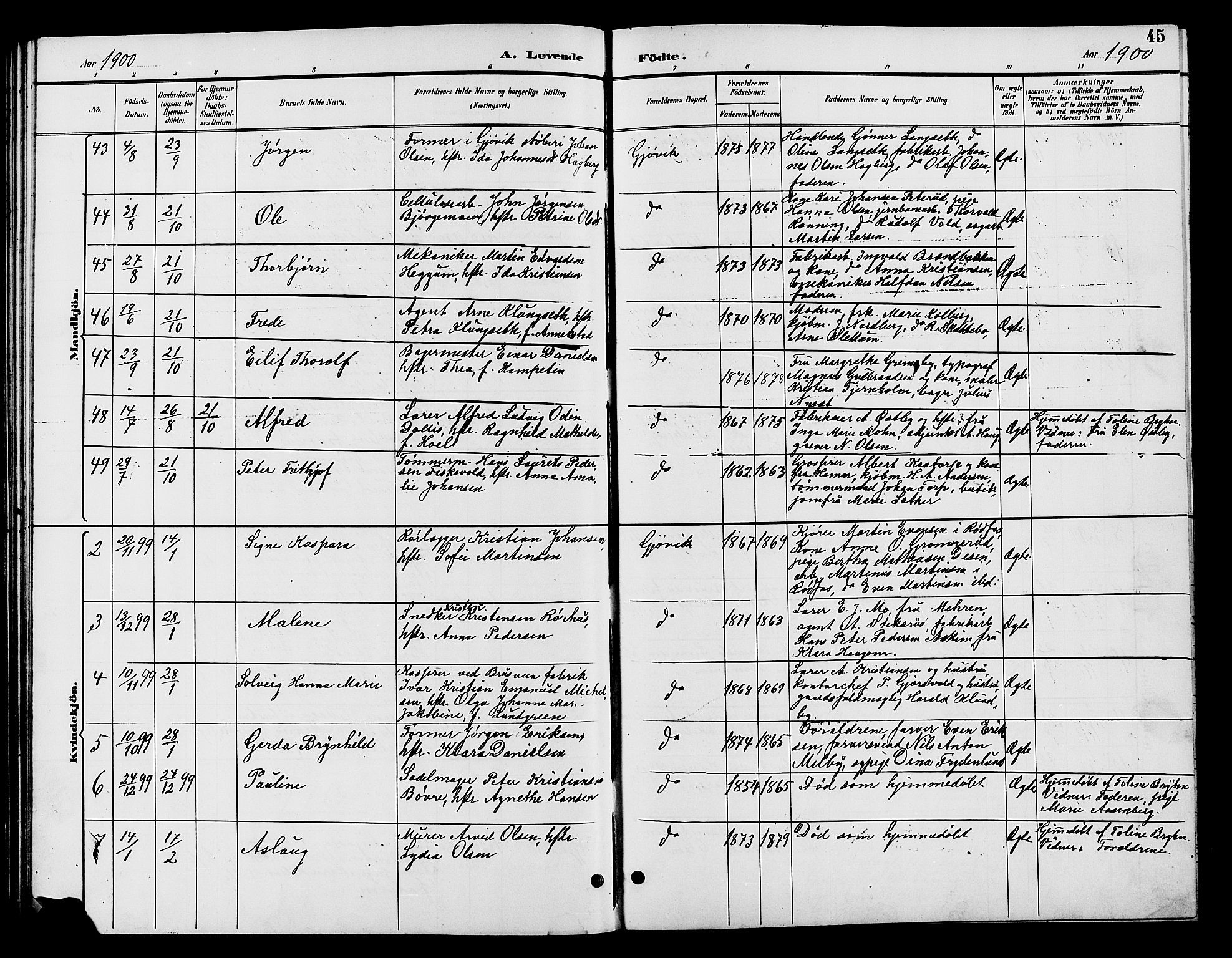 Vardal prestekontor, AV/SAH-PREST-100/H/Ha/Hab/L0009: Parish register (copy) no. 9, 1894-1902, p. 45