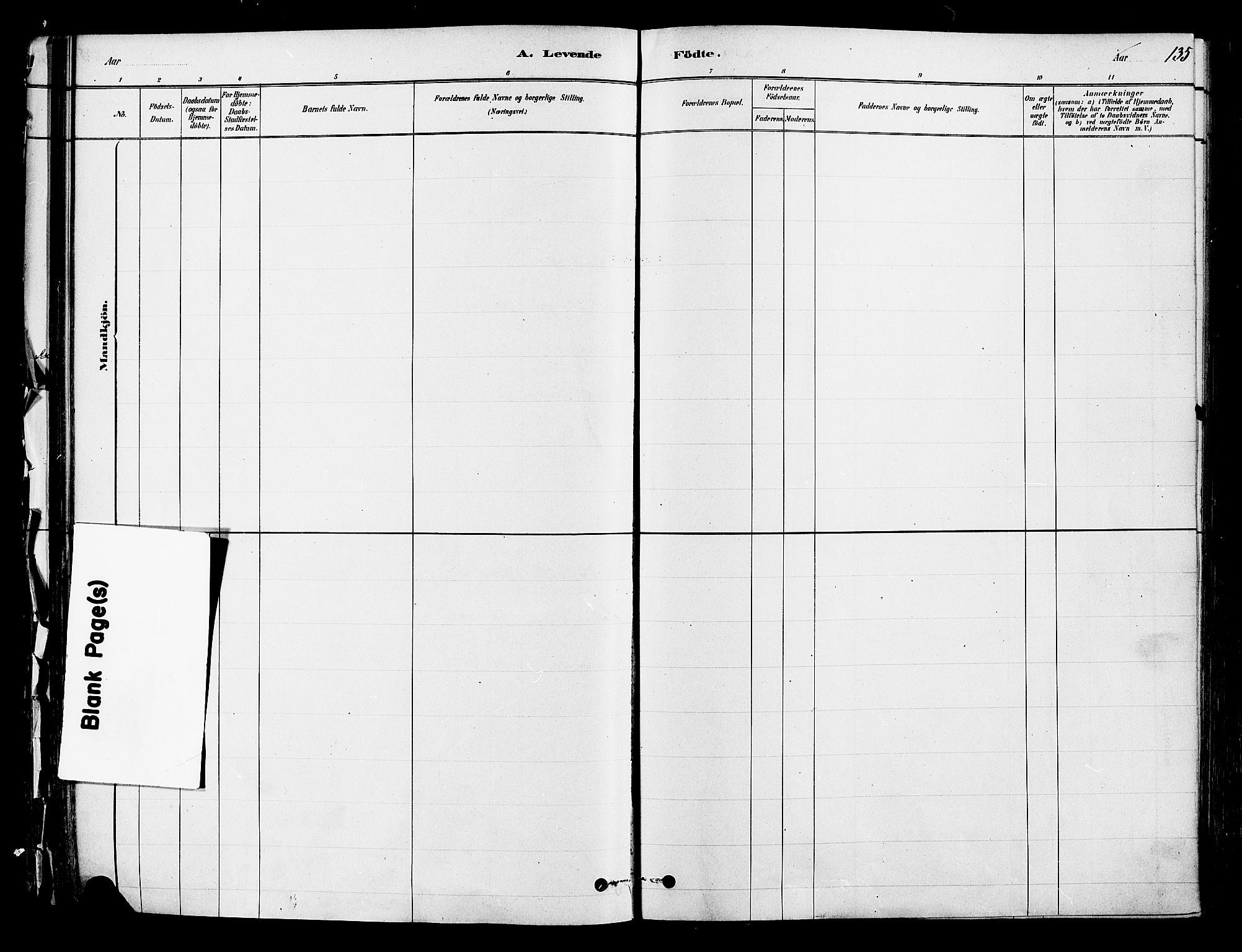 Ringsaker prestekontor, SAH/PREST-014/K/Ka/L0012: Parish register (official) no. 12, 1879-1890, p. 135