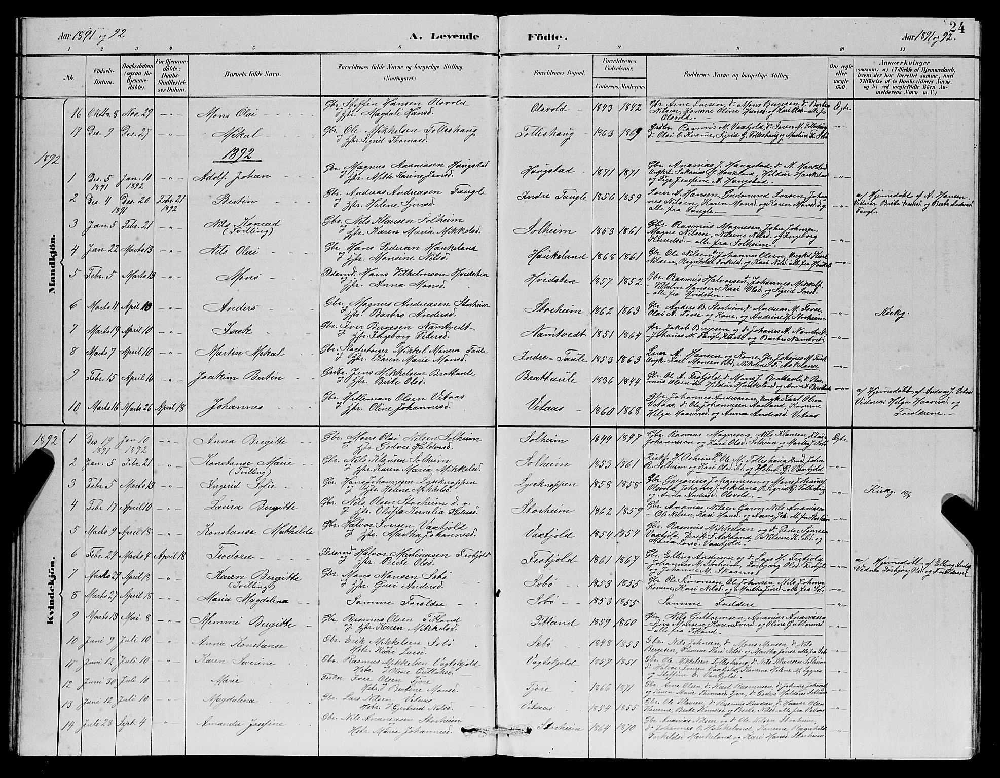 Manger sokneprestembete, SAB/A-76801/H/Haa: Parish register (official) no. D 2, 1894-1908, p. 24