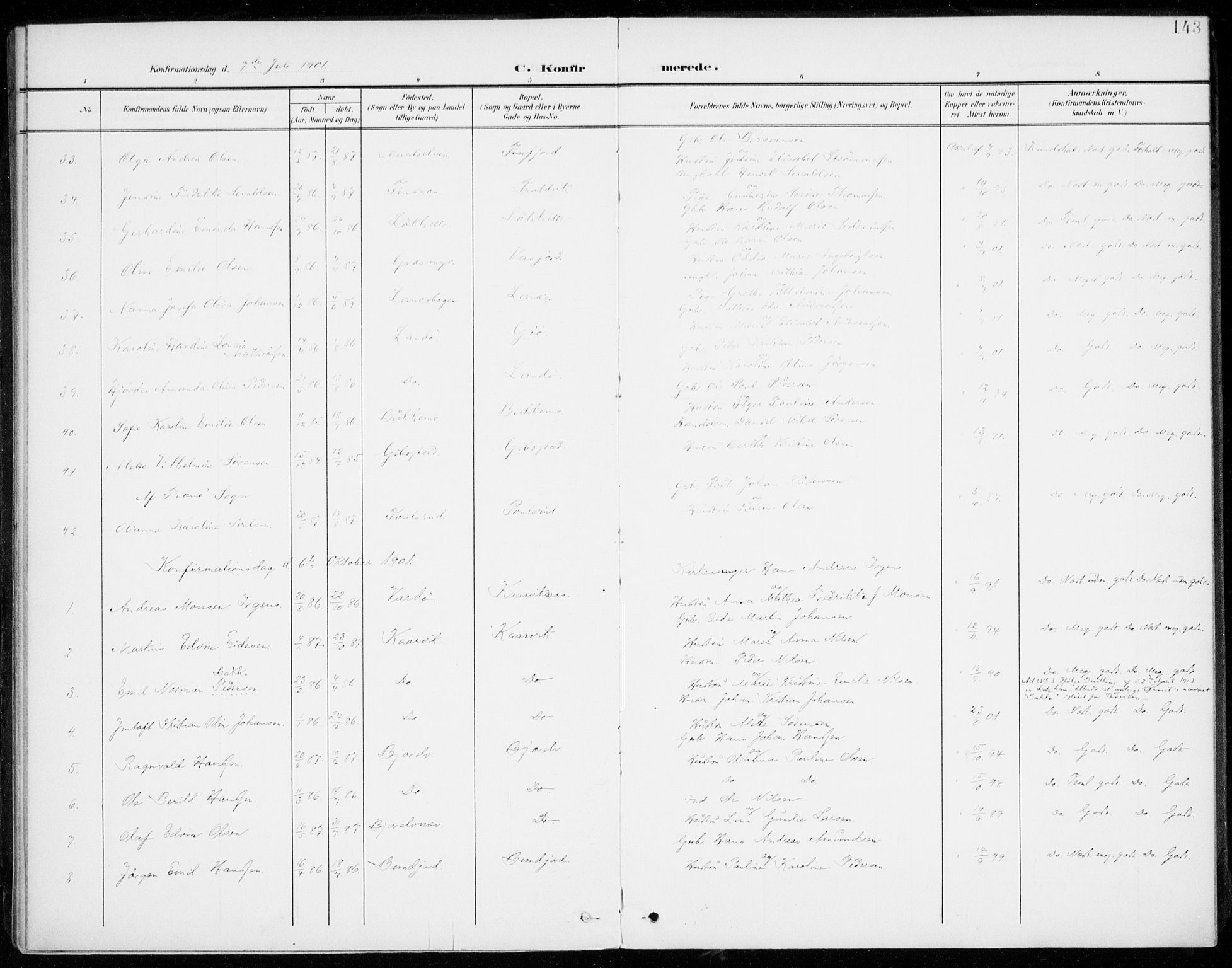 Lenvik sokneprestembete, SATØ/S-1310/H/Ha/Haa/L0014kirke: Parish register (official) no. 14, 1899-1909, p. 143