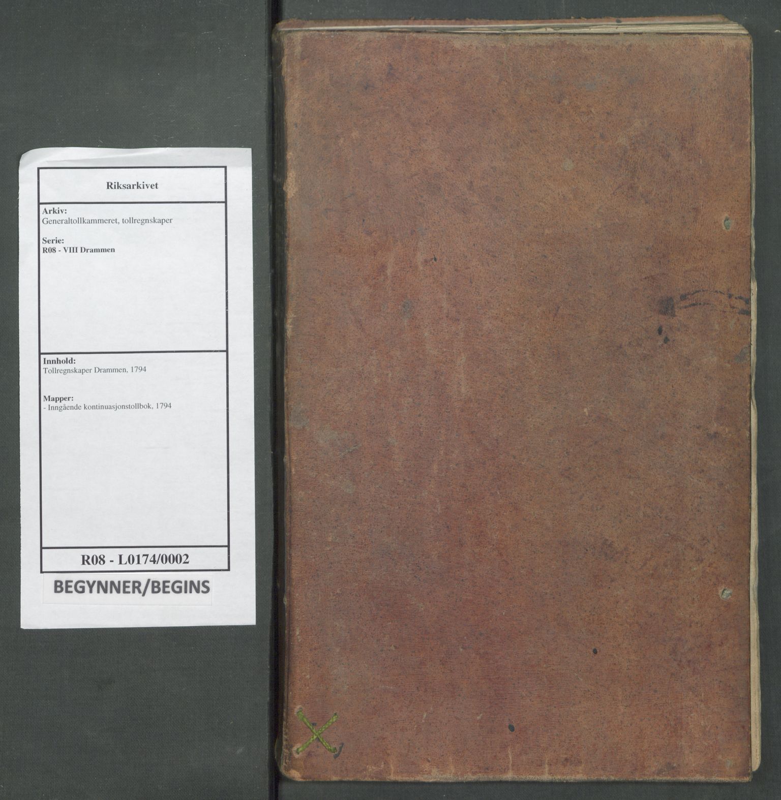 Generaltollkammeret, tollregnskaper, RA/EA-5490/R08/L0174/0002: Tollregnskaper Drammen / Inngående kontinuasjonstollbok, 1794