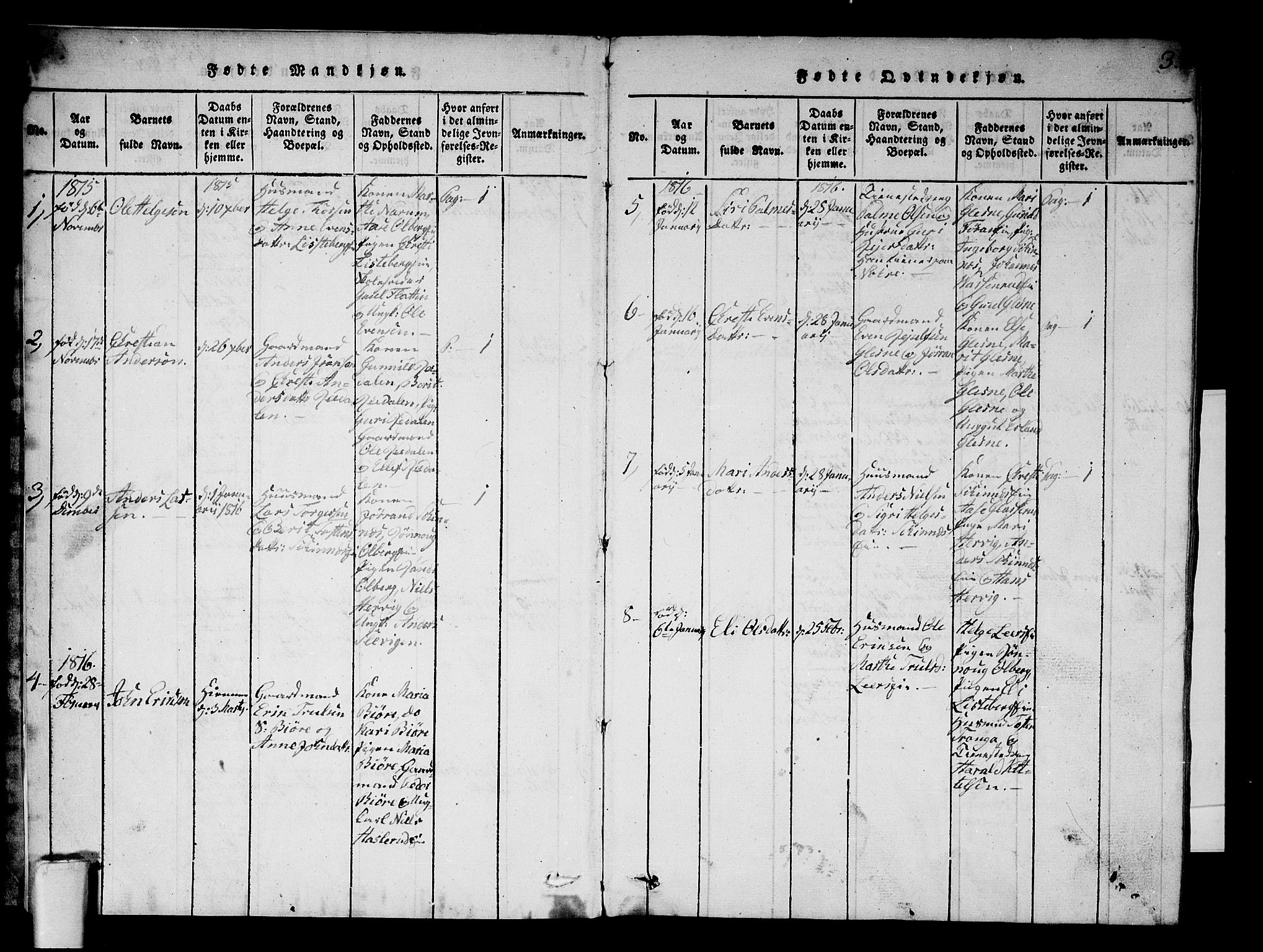 Krødsherad kirkebøker, SAKO/A-19/F/Fa/L0001: Parish register (official) no. 1, 1815-1829, p. 2-3