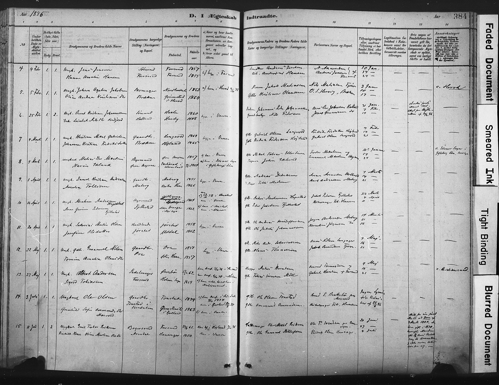 Lista sokneprestkontor, AV/SAK-1111-0027/F/Fa/L0012: Parish register (official) no. A 12, 1879-1903, p. 384