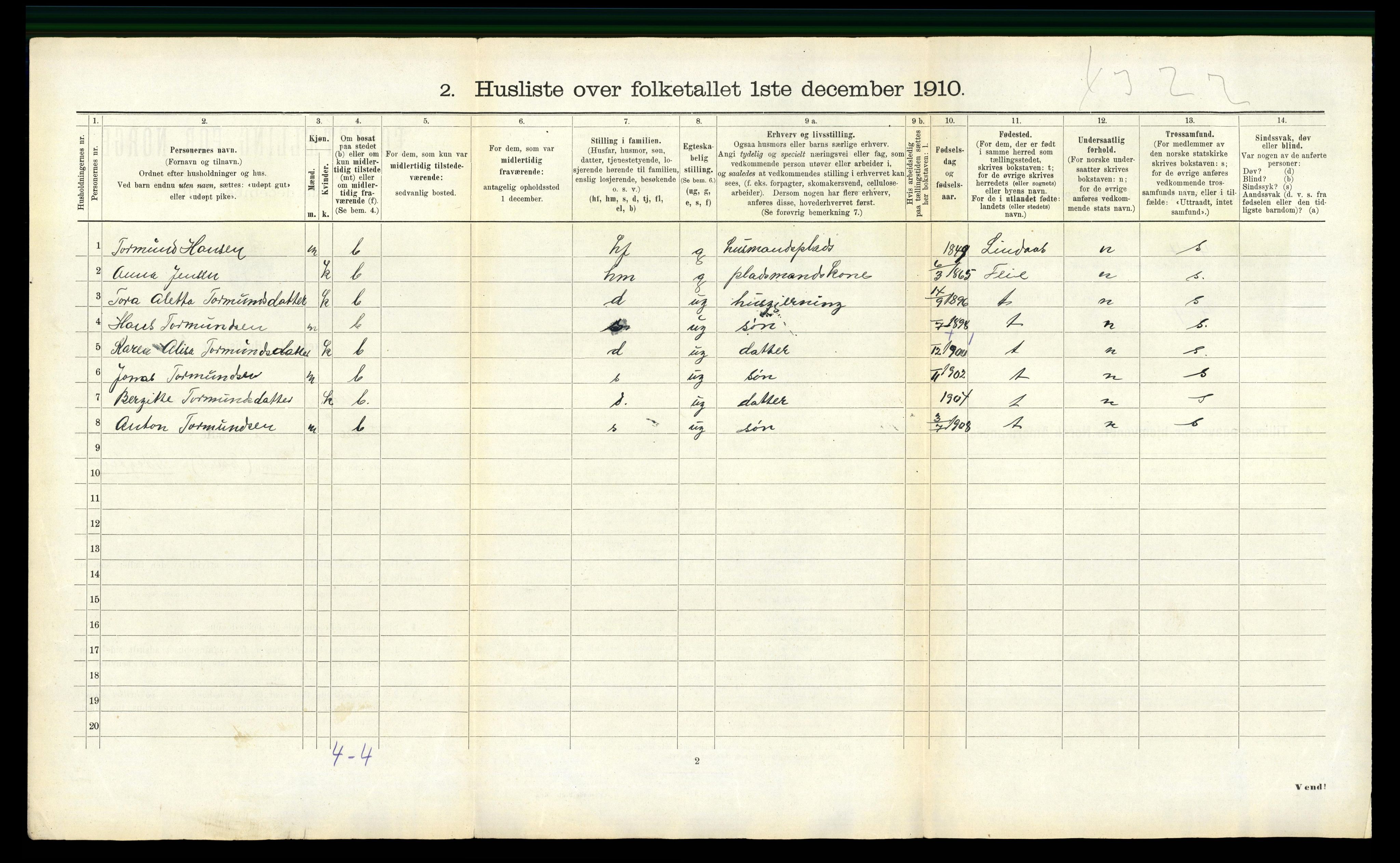 RA, 1910 census for Masfjorden, 1910, p. 107