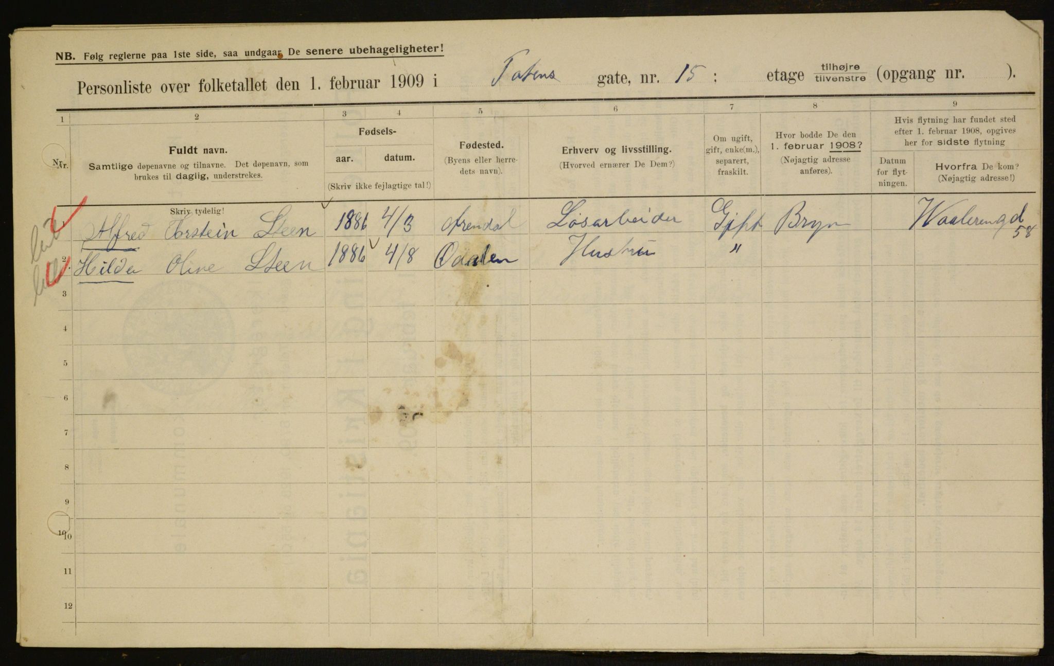 OBA, Municipal Census 1909 for Kristiania, 1909, p. 104797