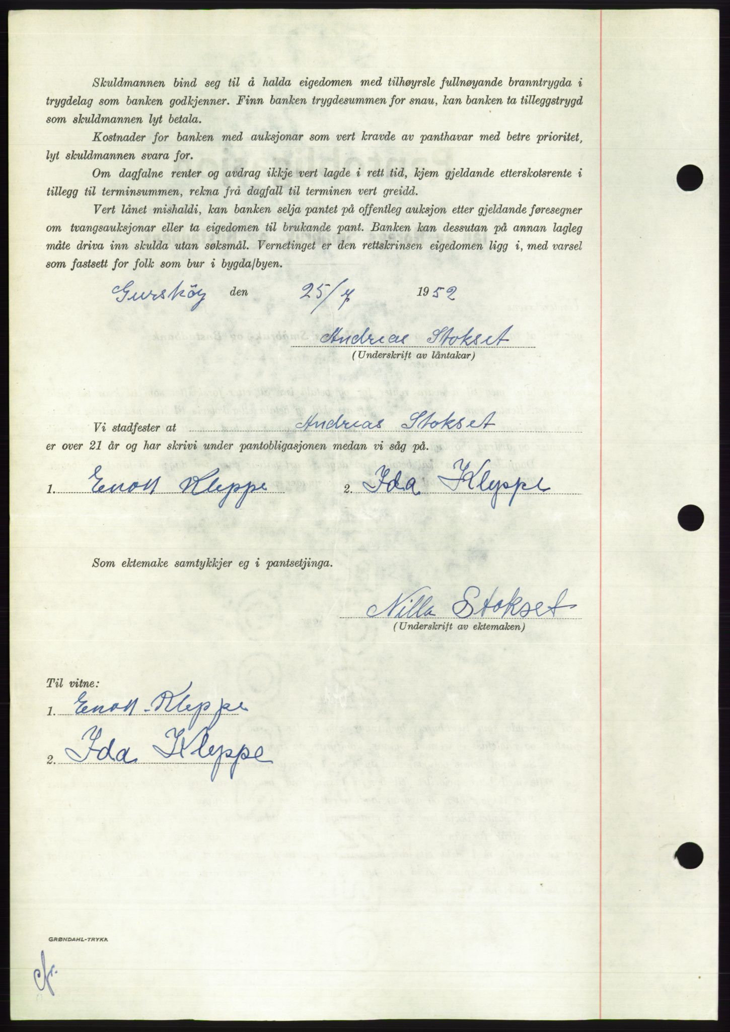 Søre Sunnmøre sorenskriveri, AV/SAT-A-4122/1/2/2C/L0121: Mortgage book no. 9B, 1951-1952, Diary no: : 1590/1952