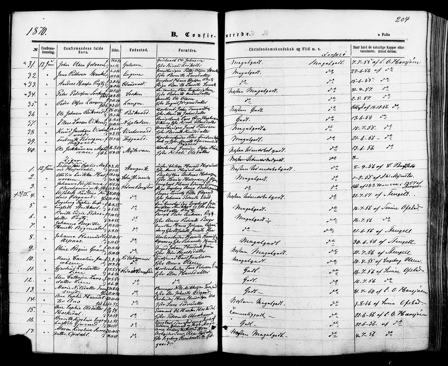 Ministerialprotokoller, klokkerbøker og fødselsregistre - Sør-Trøndelag, AV/SAT-A-1456/681/L0932: Parish register (official) no. 681A10, 1860-1878, p. 204