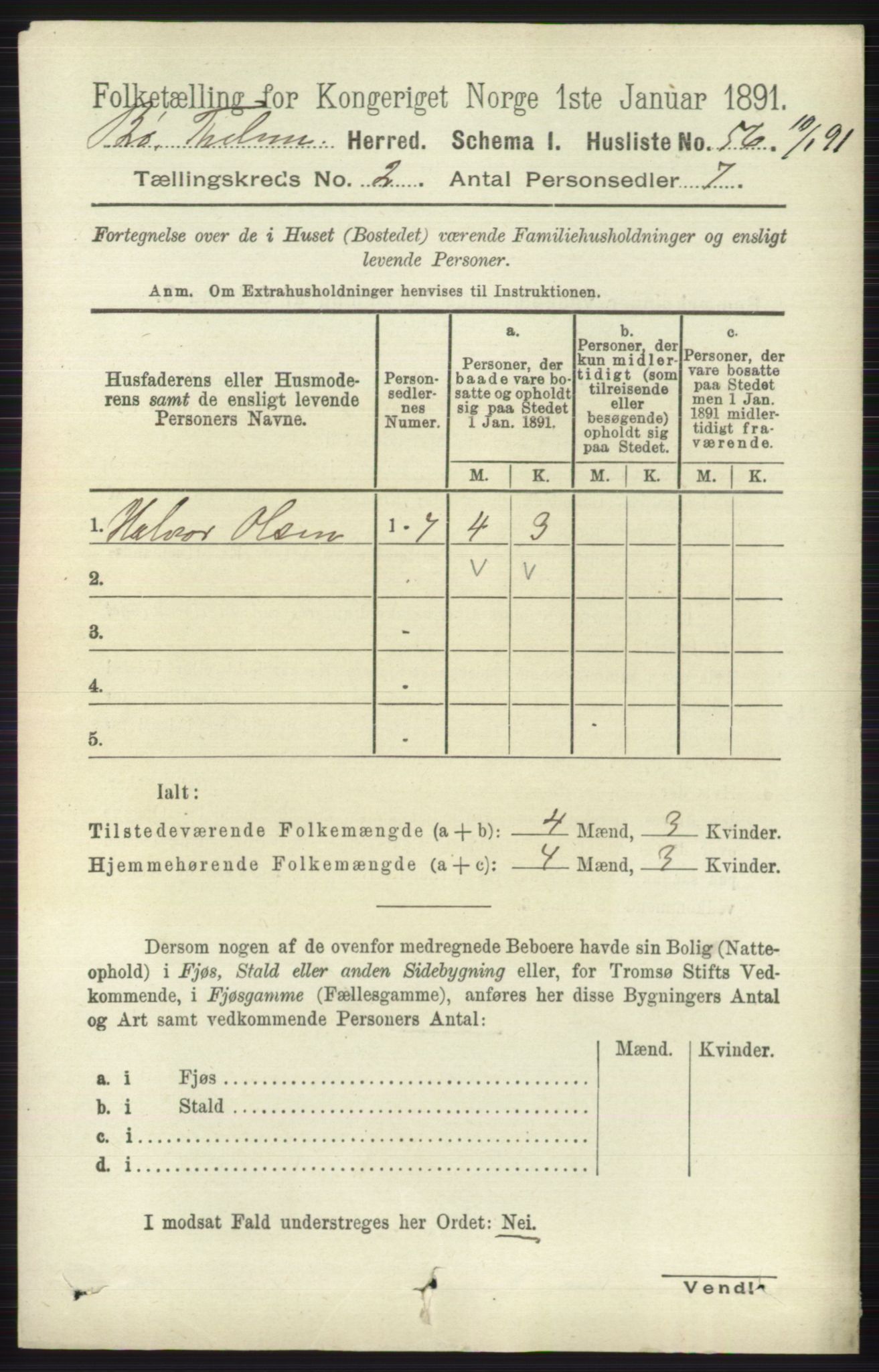 RA, 1891 census for 0821 Bø, 1891, p. 677