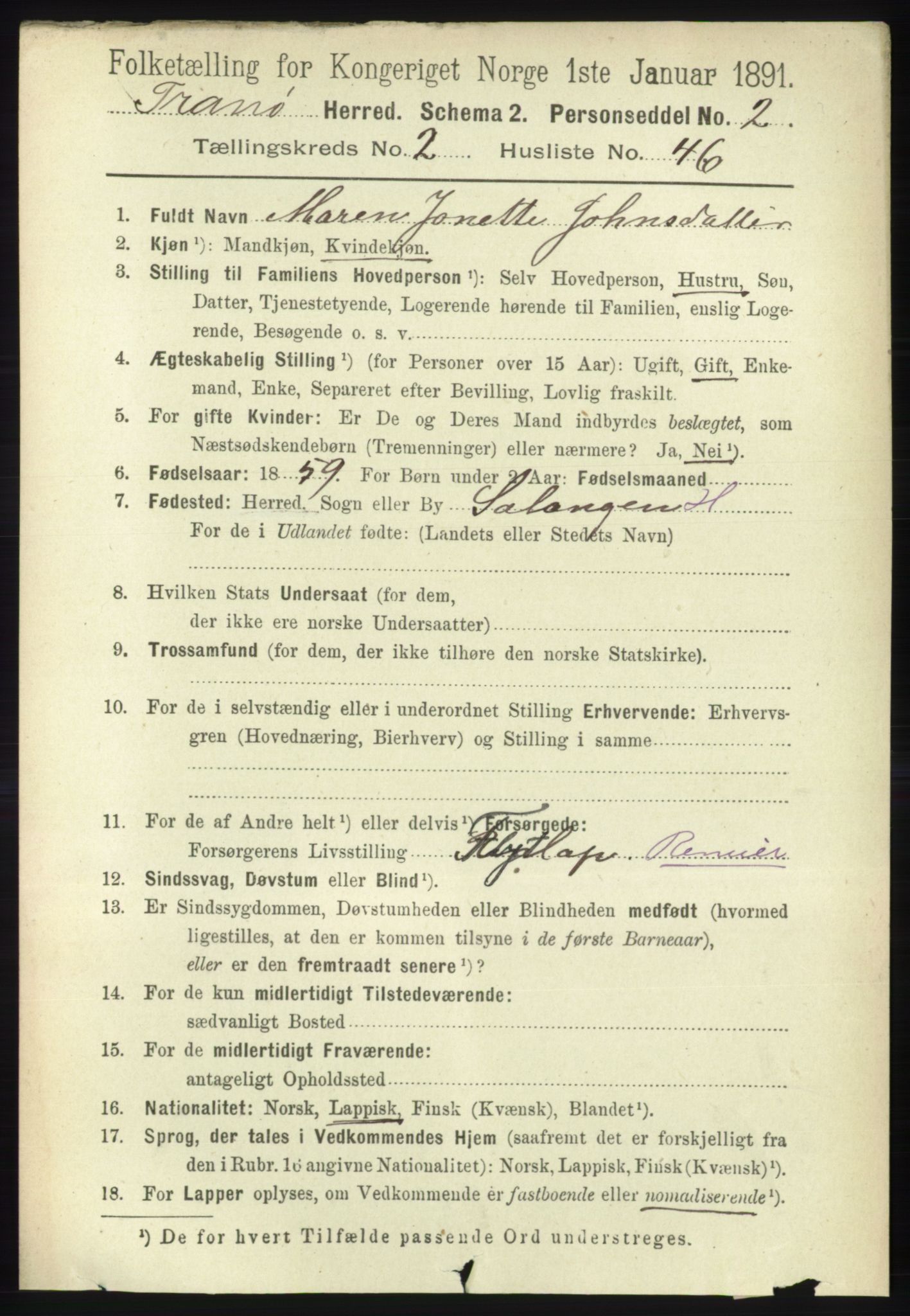 RA, 1891 census for 1927 Tranøy, 1891, p. 797